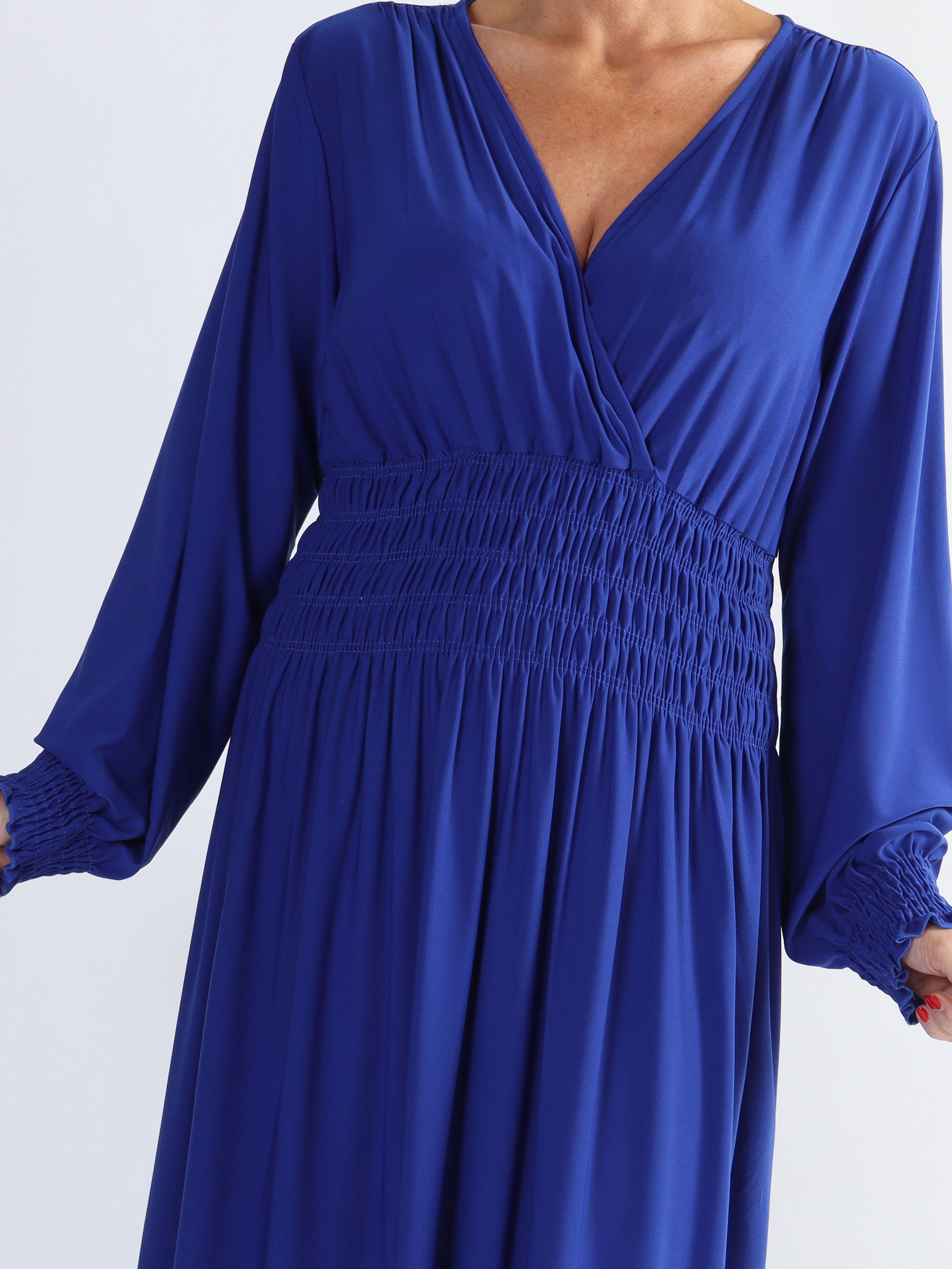 Pams Plain L/S - Elastisk plus size kjole med smock og lange ærmer