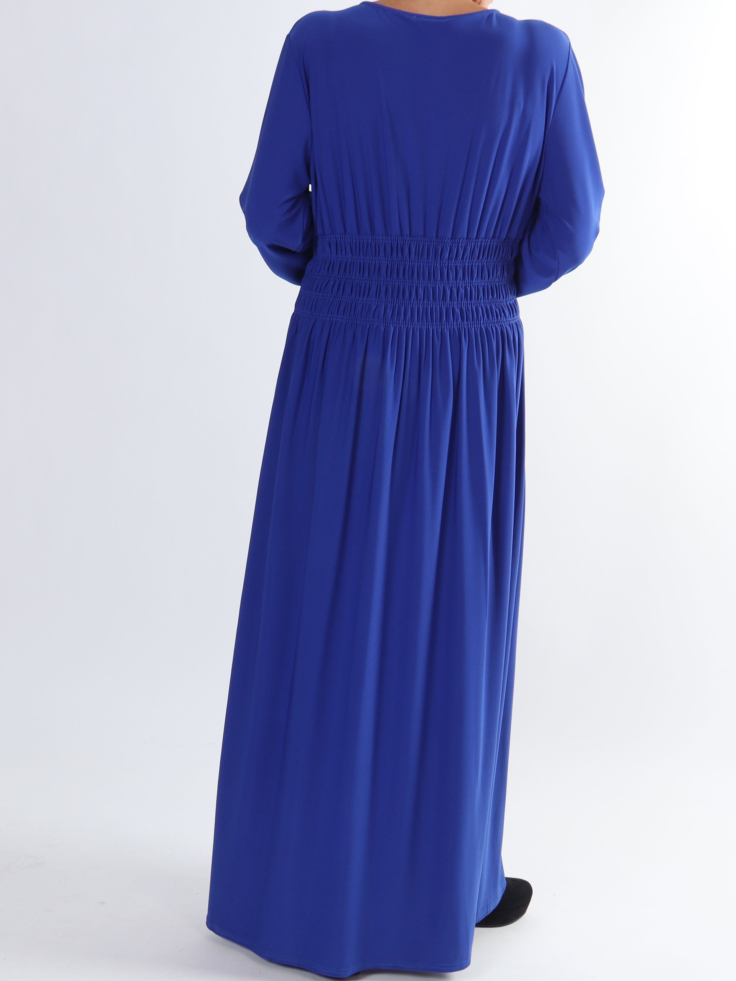 Pams Plain L/S - Elastisk plus size kjole med smock og lange ærmer