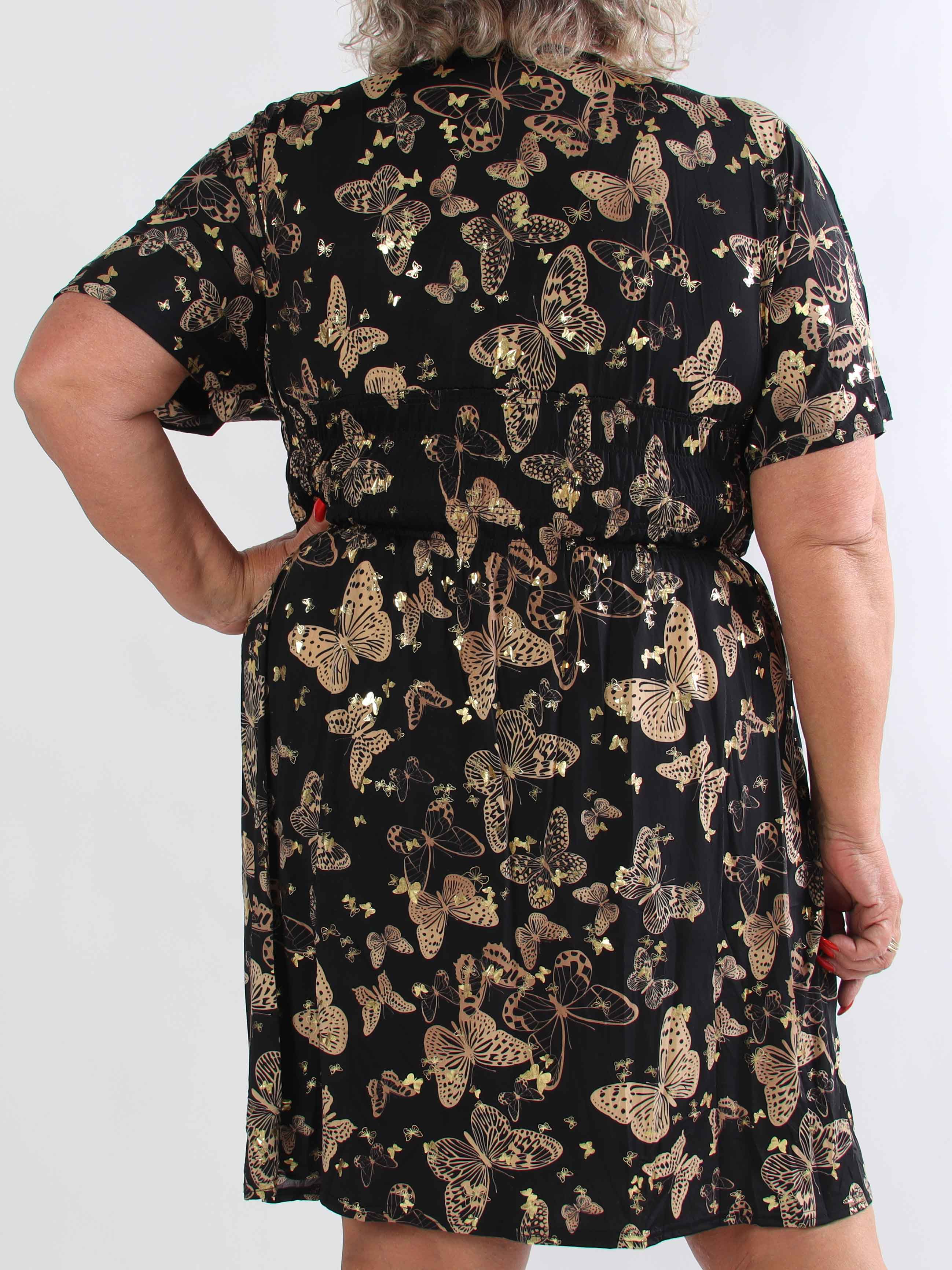 Pams Butterfly Short - Elastisk plus size kjole med sommerfugleprint