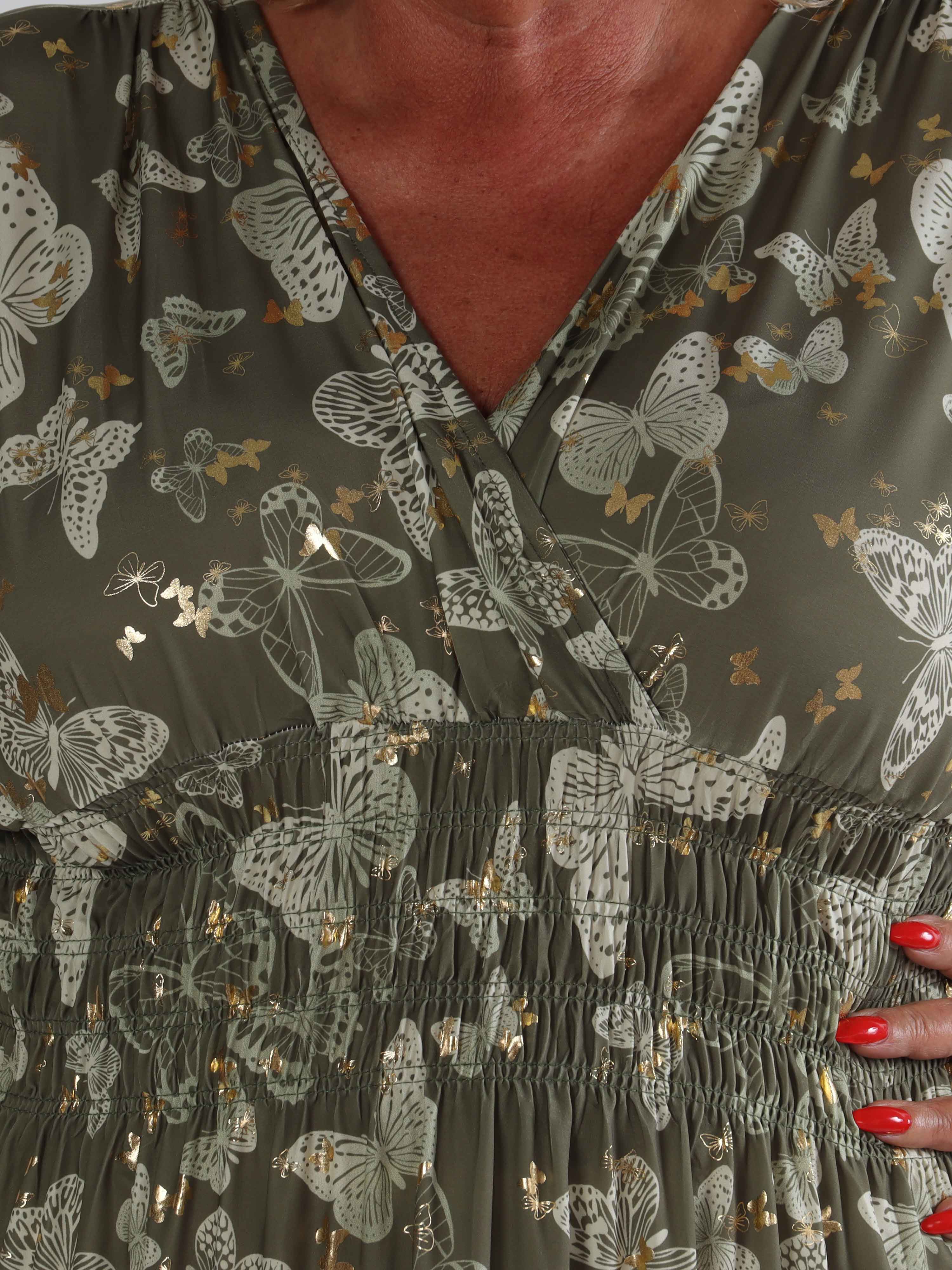 Pams Butterfly Short - Elastisk plus size kjole med sommerfugleprint