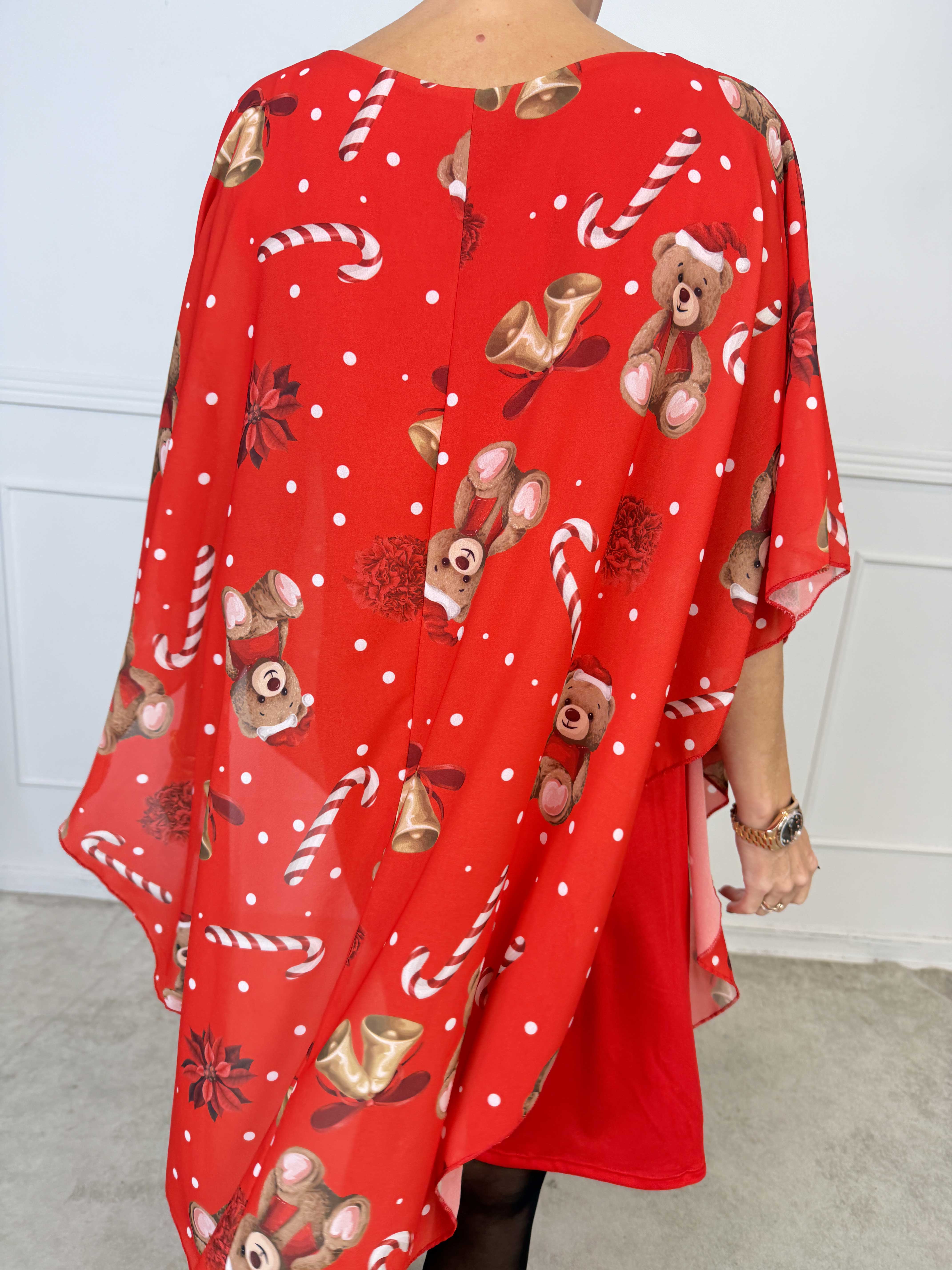 Kenya Kandis - Plus size tunikakjole med fine chiffonlag med charmerende julemotiver