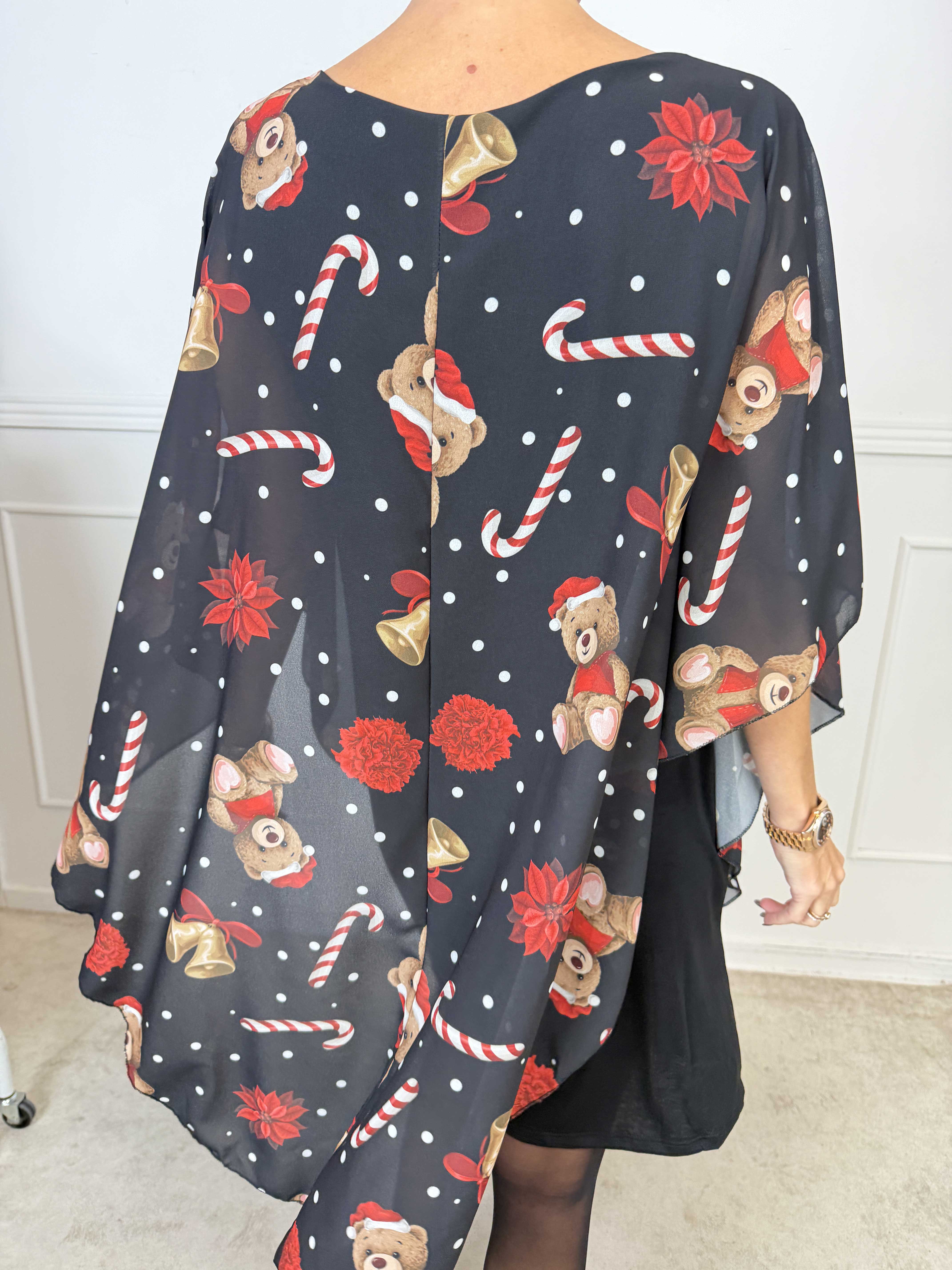 Kenya Kandis - Plus size tunikakjole med fine chiffonlag med charmerende julemotiver