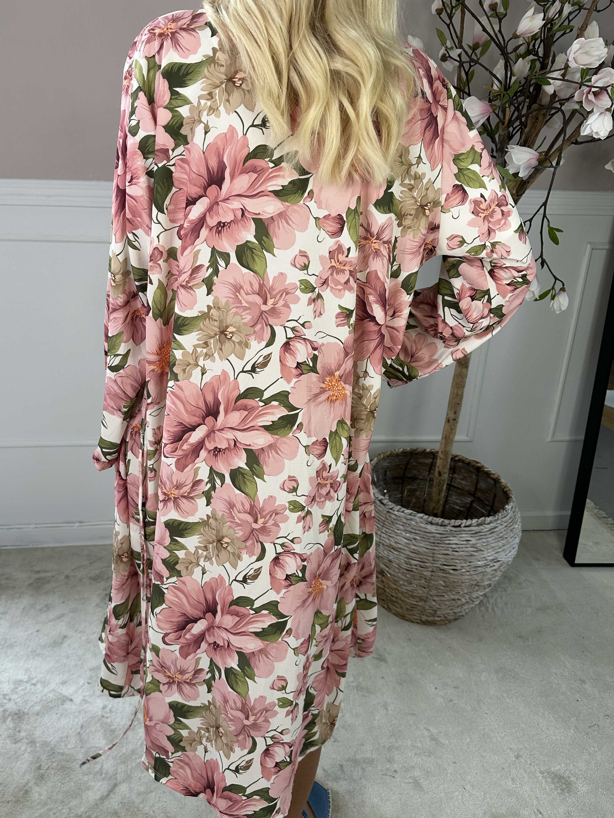 Flower Kimono - Sød lang kimono med blomsterprint
