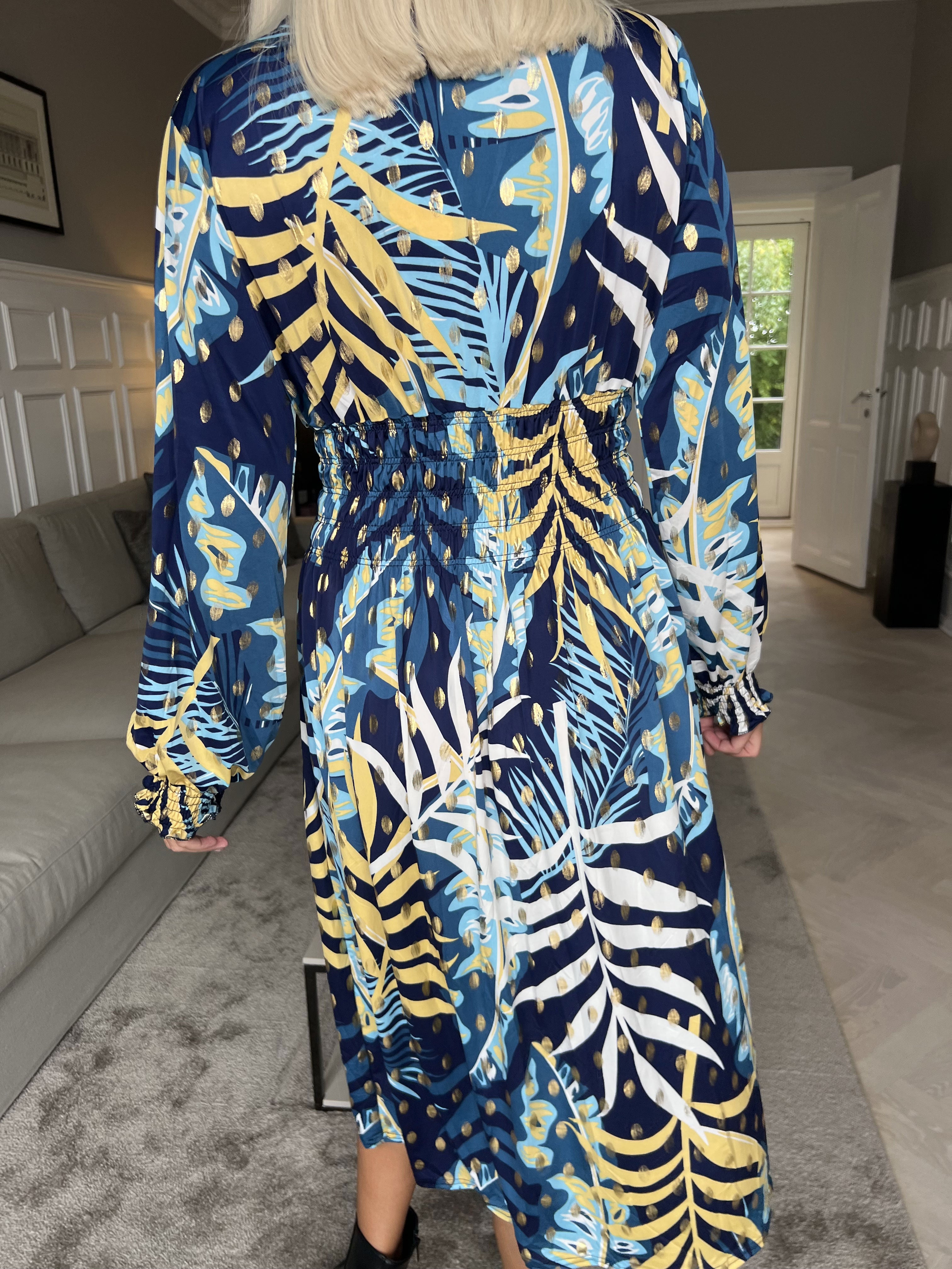 Pams Forest Midi L/S - Elastisk kjole i krølfrit stof med lange ærmer