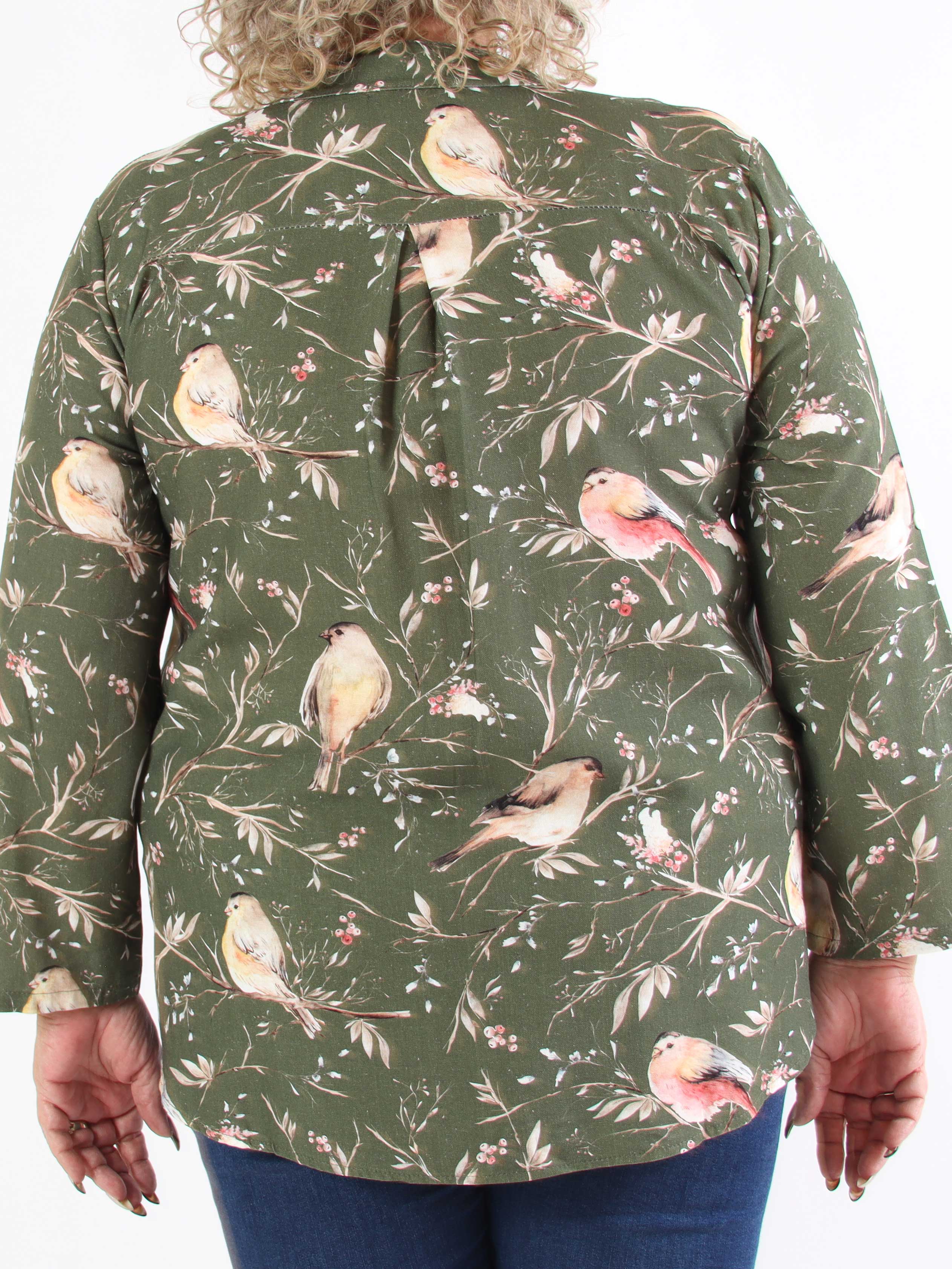 Carmen - Plus size skjorte med fugle lavet i hør og bomuld