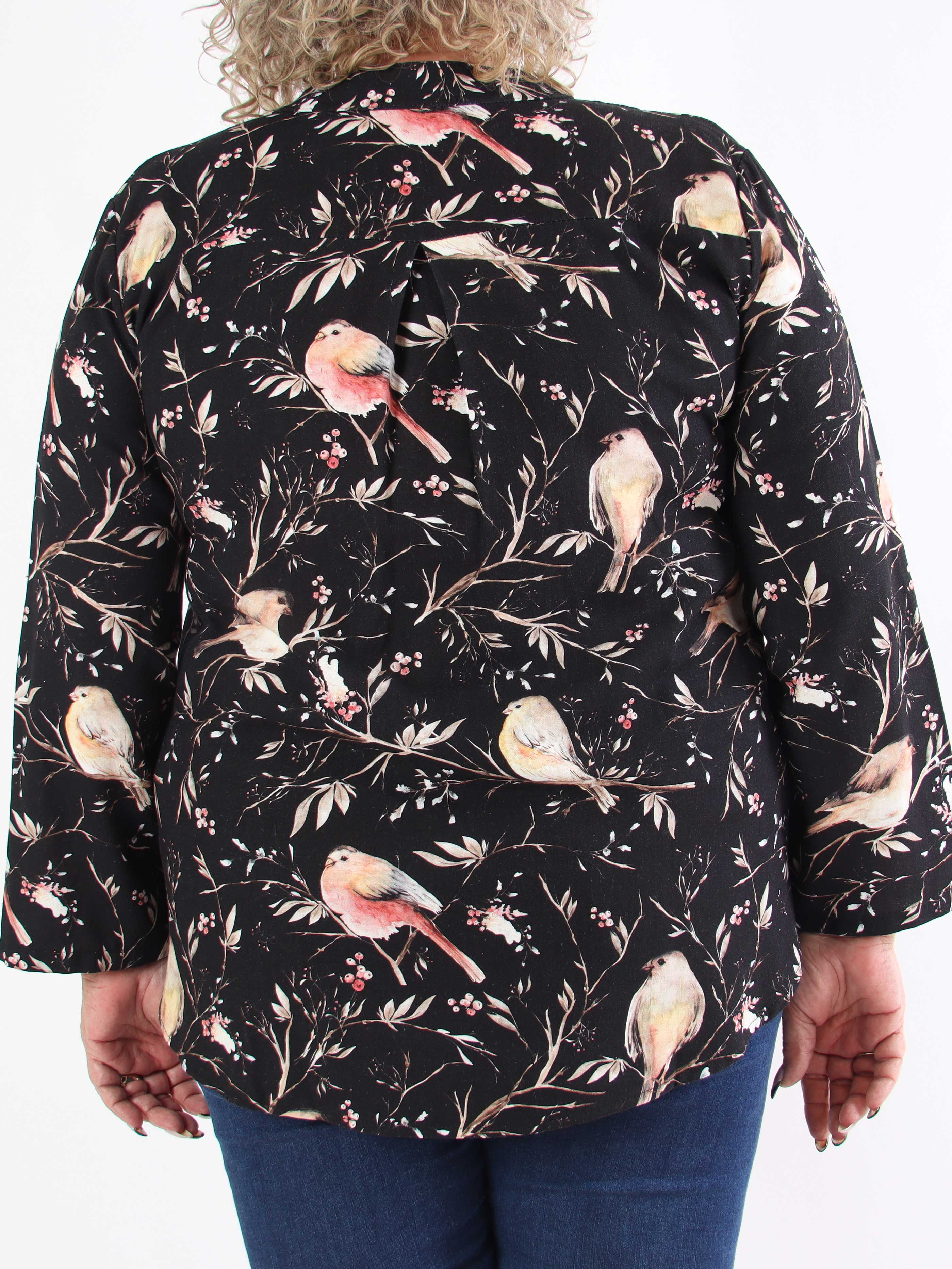 Carmen - Plus size skjorte med fugle lavet i hør og bomuld