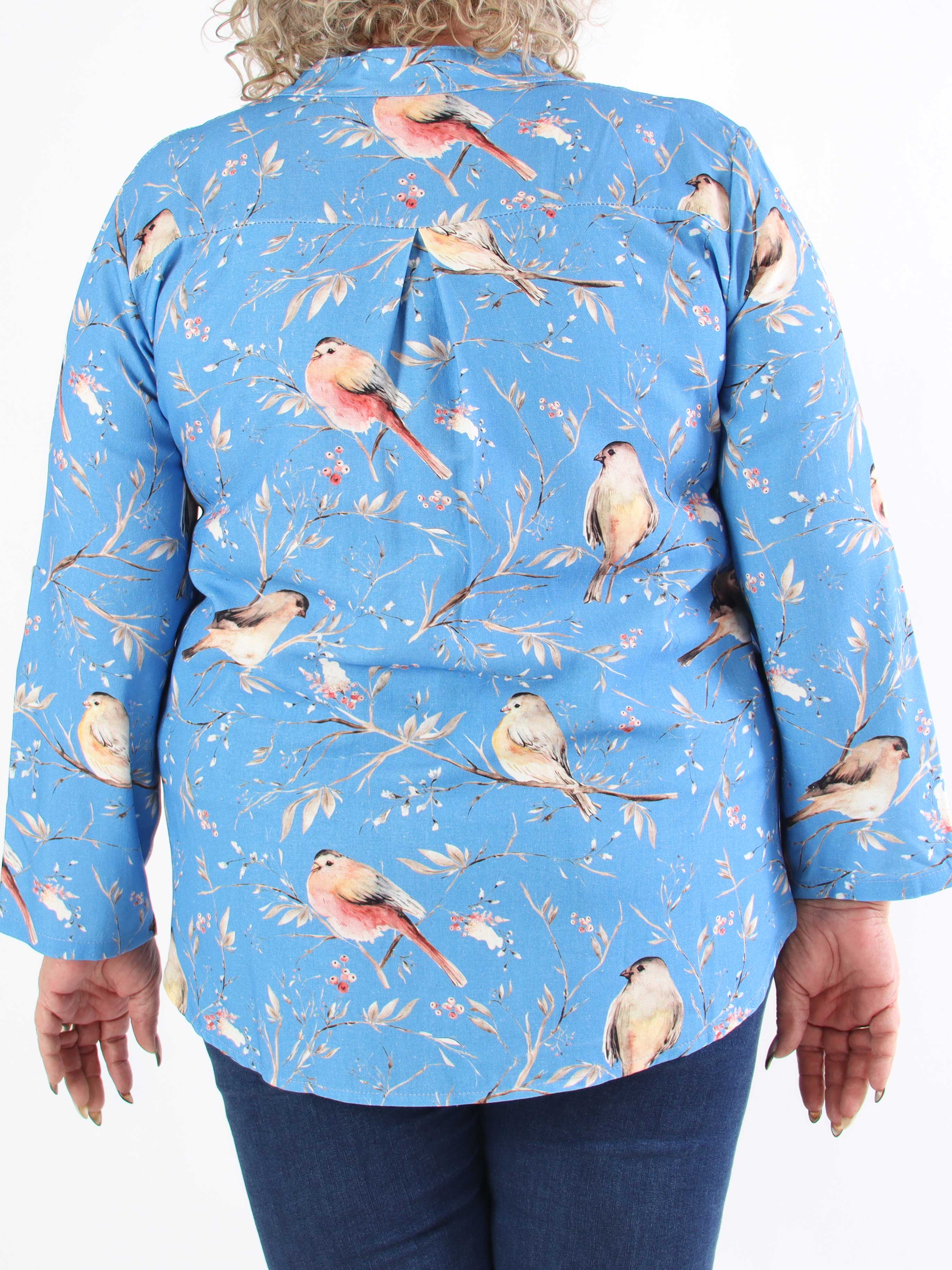 Carmen - Plus size skjorte med fugle lavet i hør og bomuld