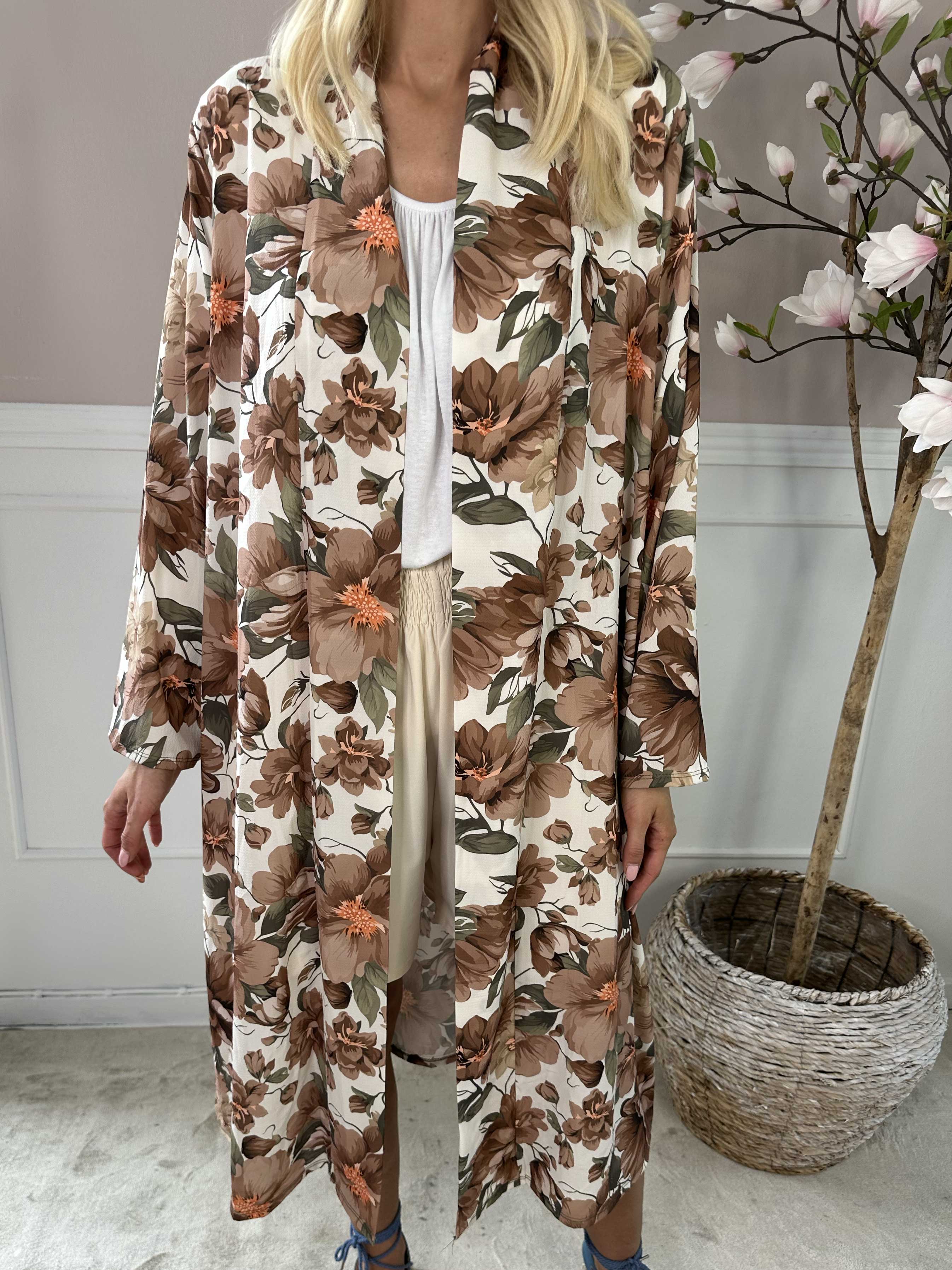 Flower Kimono - Sød lang kimono med blomsterprint
