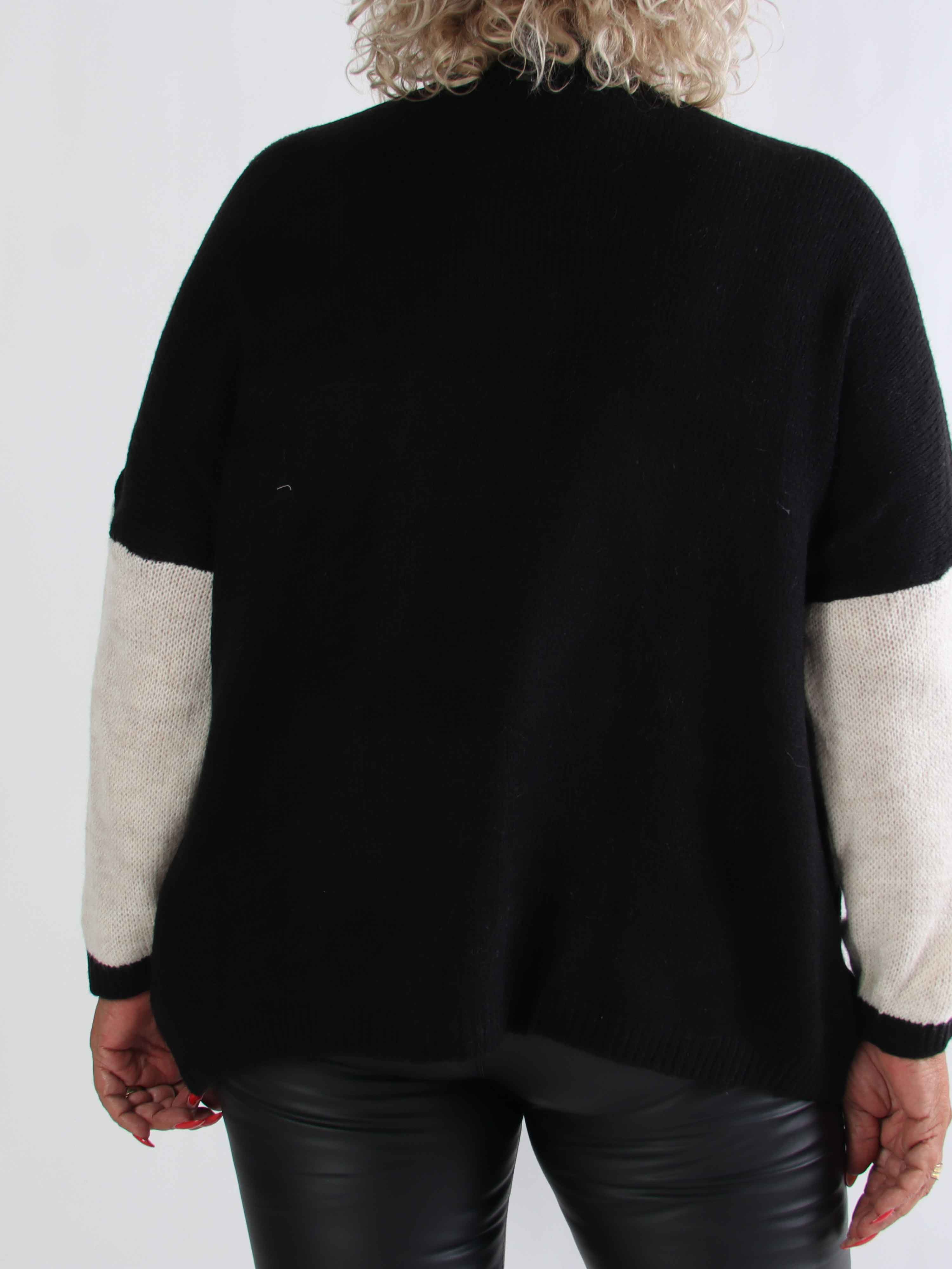 Hebe - Flerfarvet strikcardigan i plus size med guld knapper