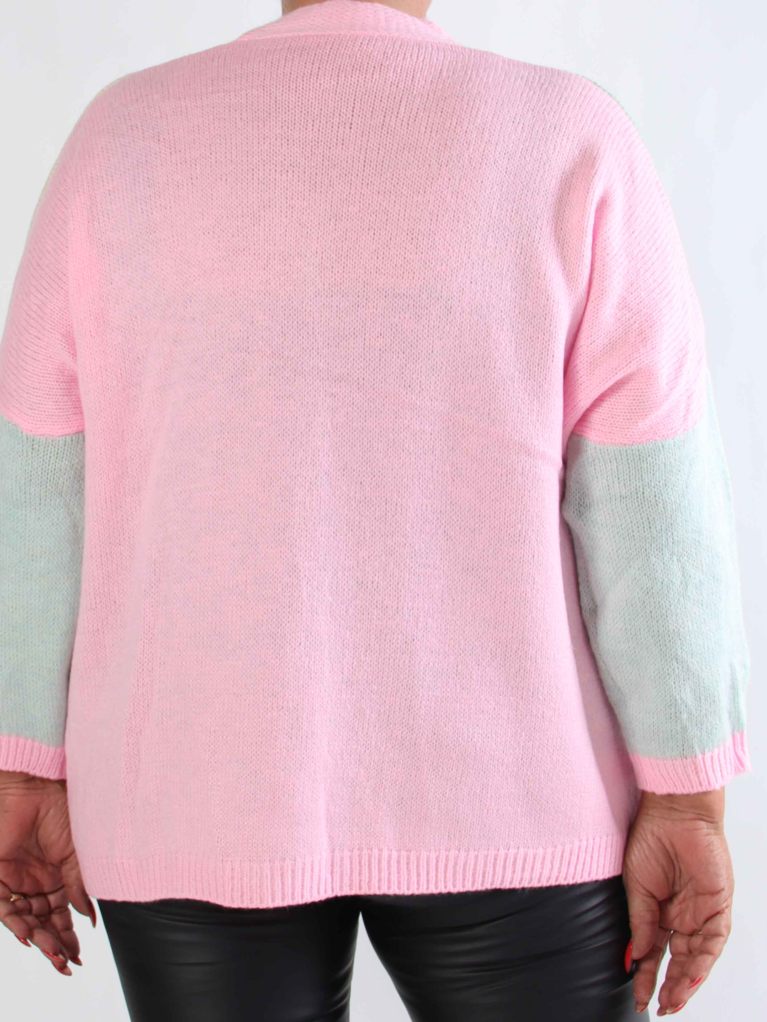 Hebe - Flerfarvet strikcardigan i plus size med guld knapper