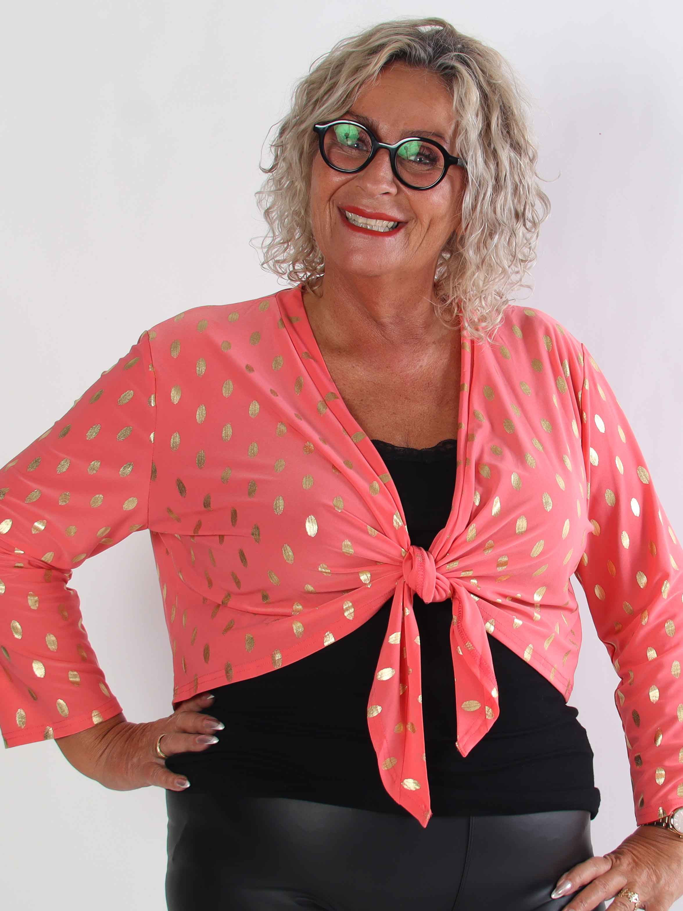 Werena Dot - Kort elastisk plus size cardigan med guld prikker