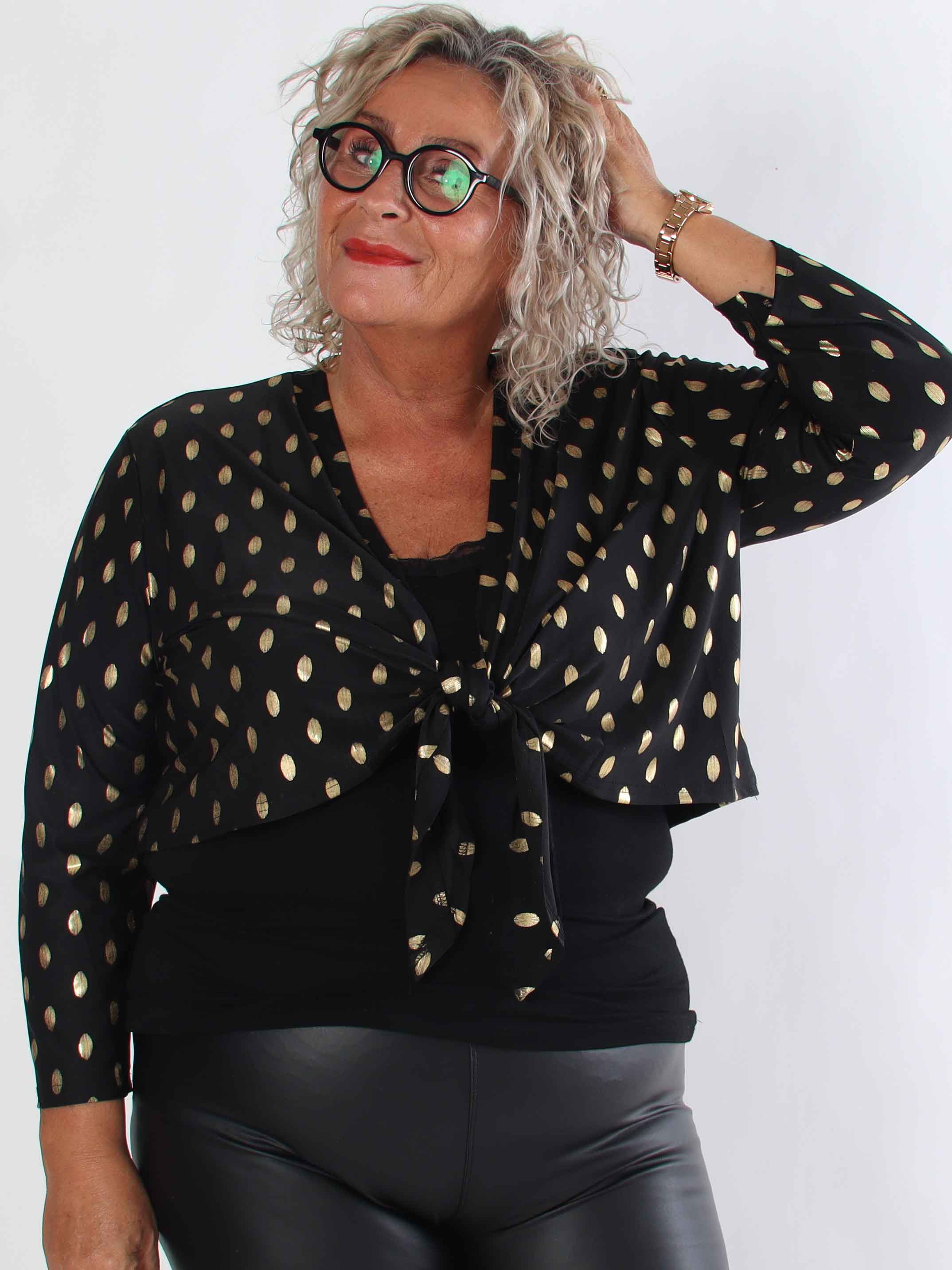 Werena Dot - Kort elastisk plus size cardigan med guld prikker