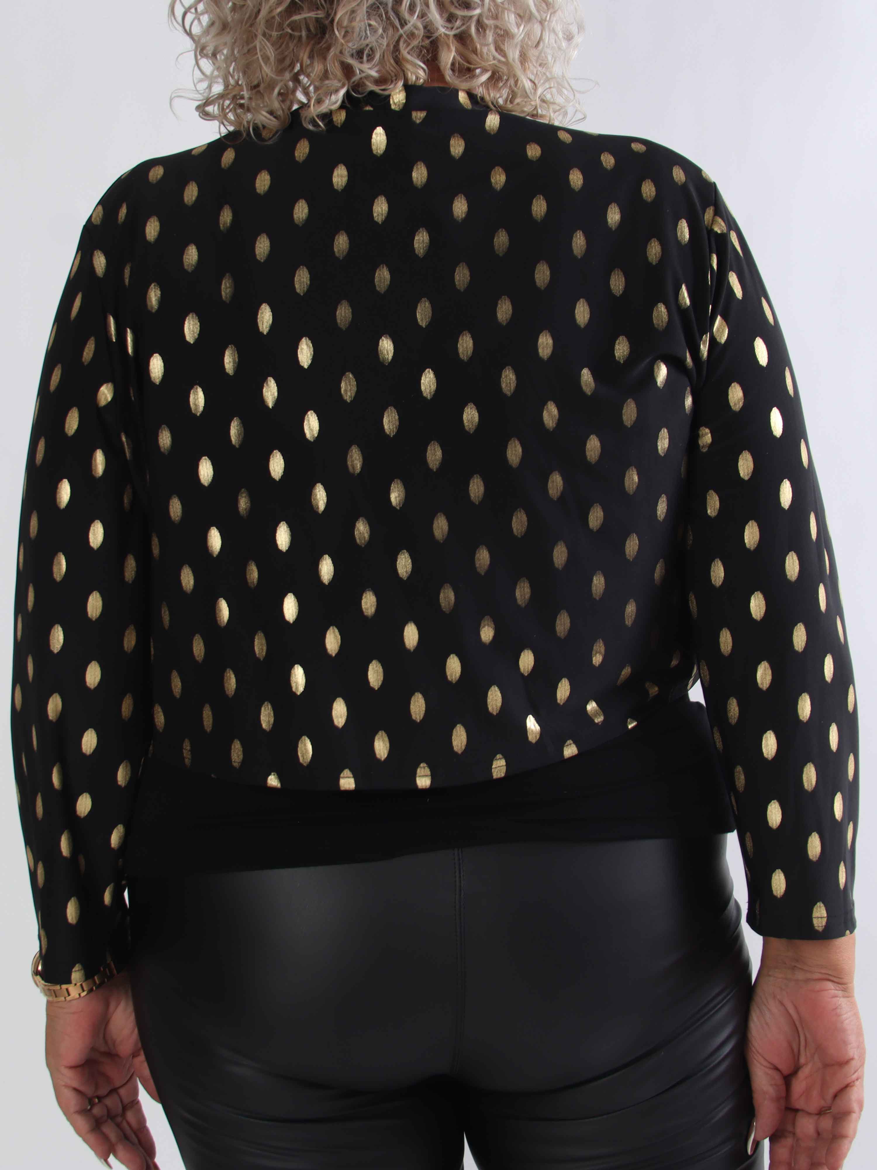 Werena Dot - Kort elastisk plus size cardigan med guld prikker