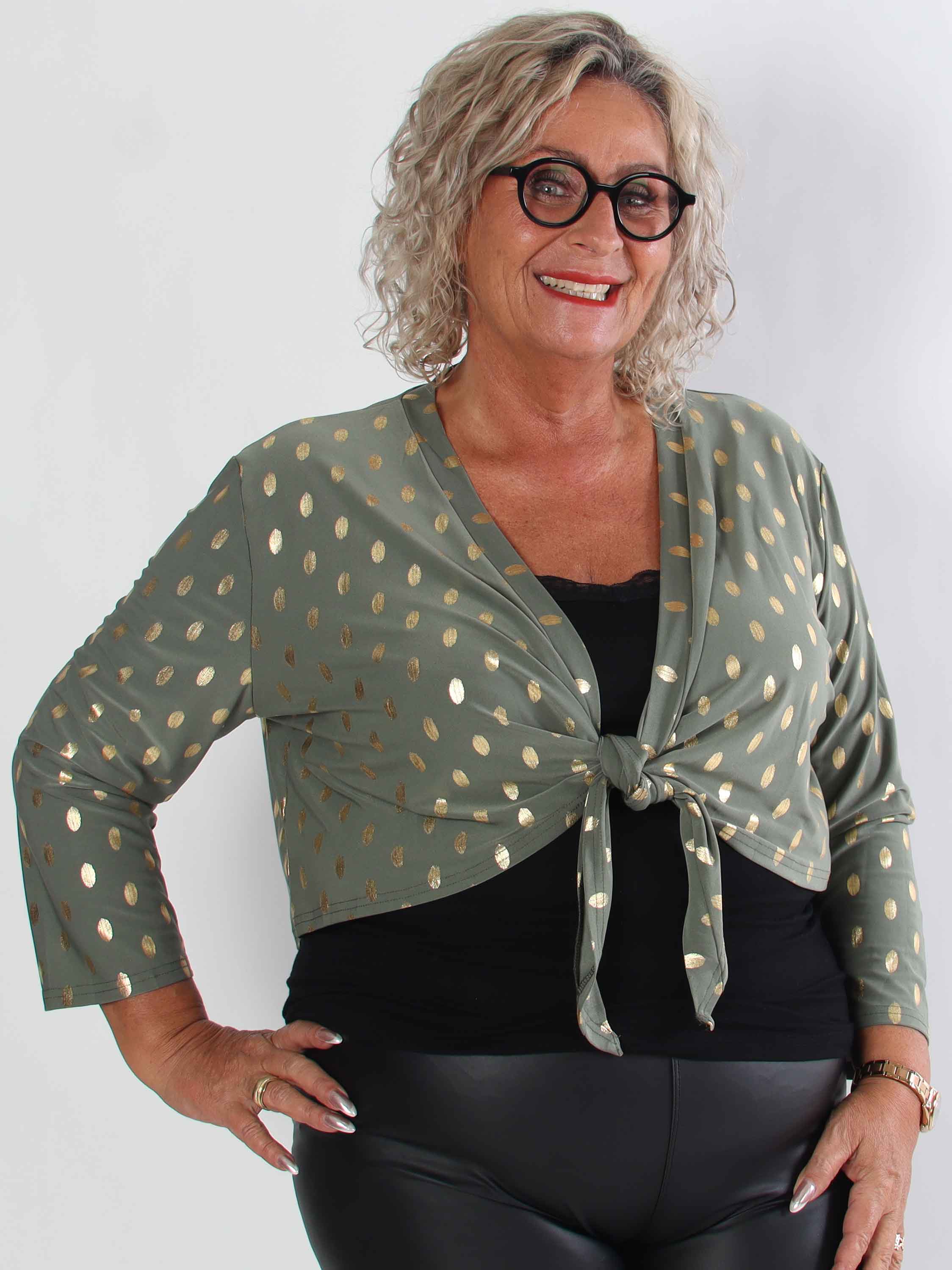Werena Dot - Kort elastisk plus size cardigan med guld prikker