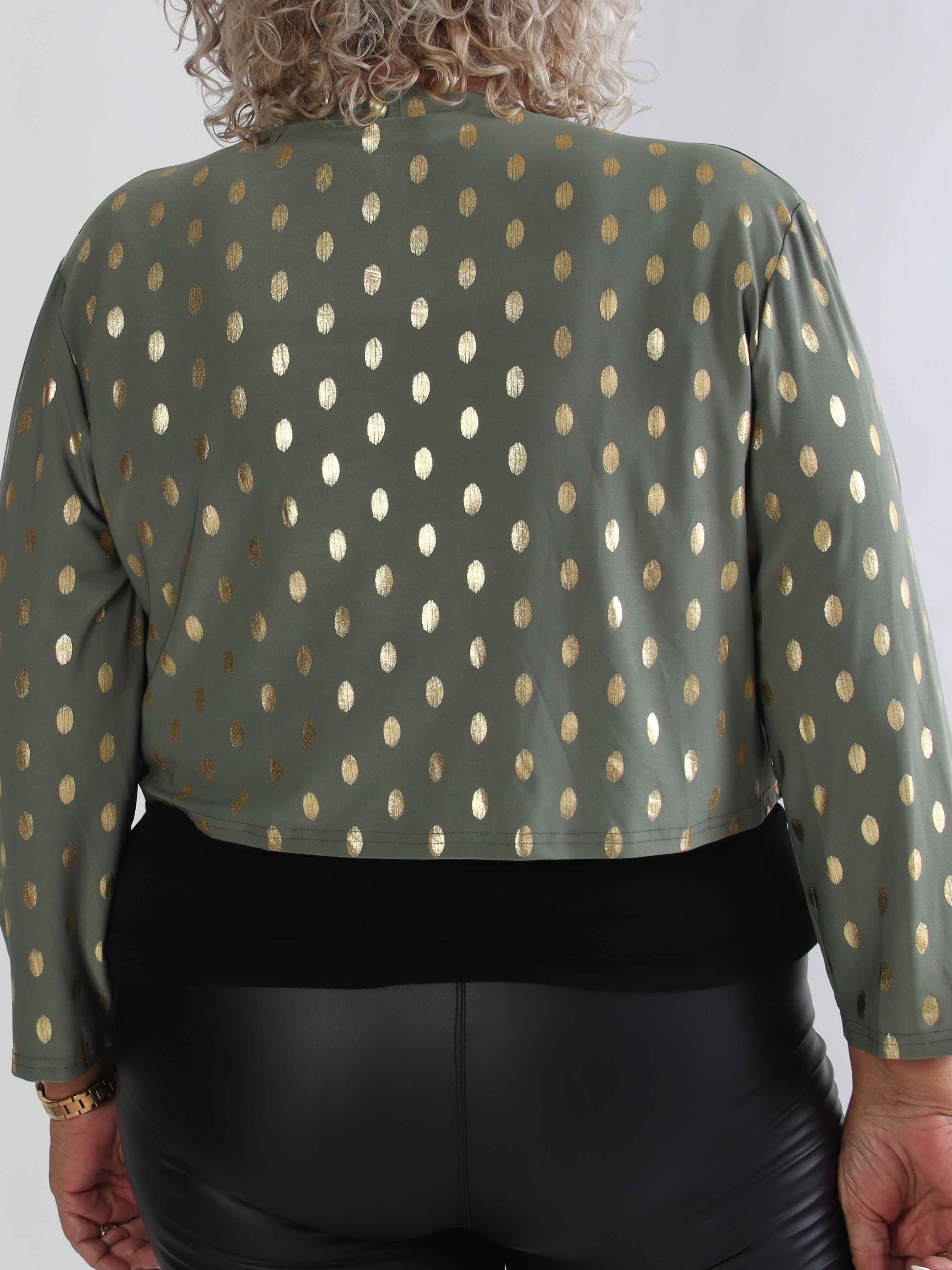 Werena Dot - Kort elastisk plus size cardigan med guld prikker
