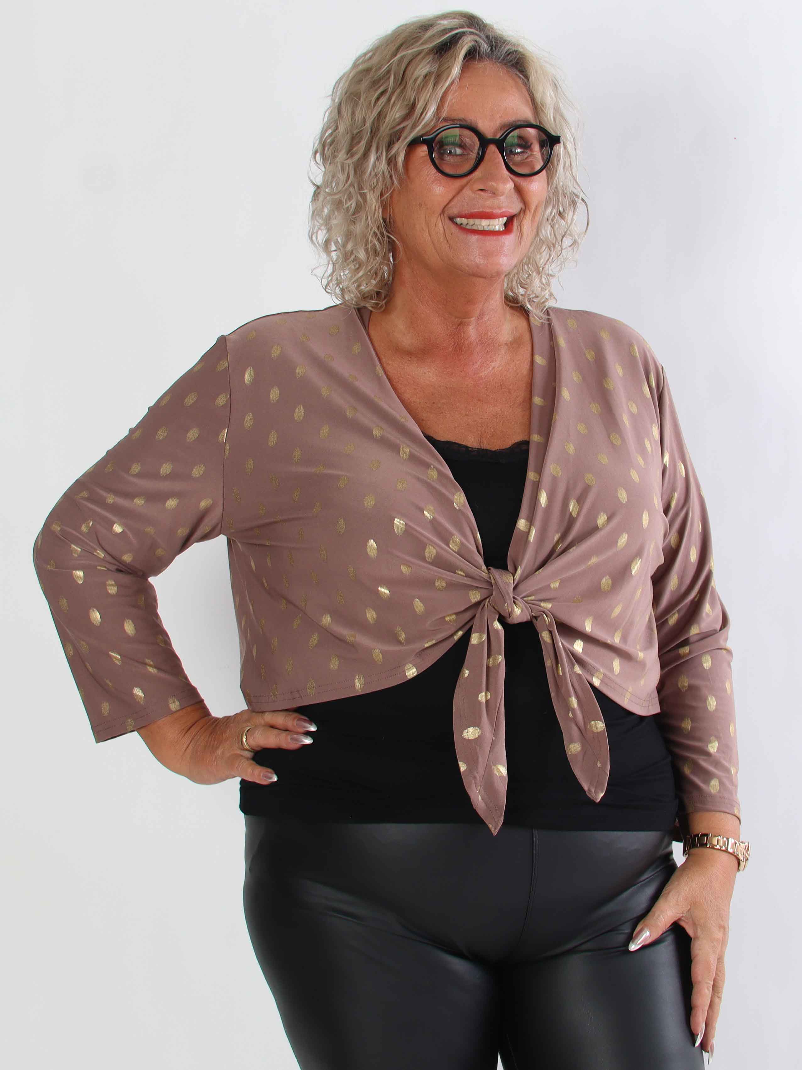Werena Dot - Kort elastisk plus size cardigan med guld prikker