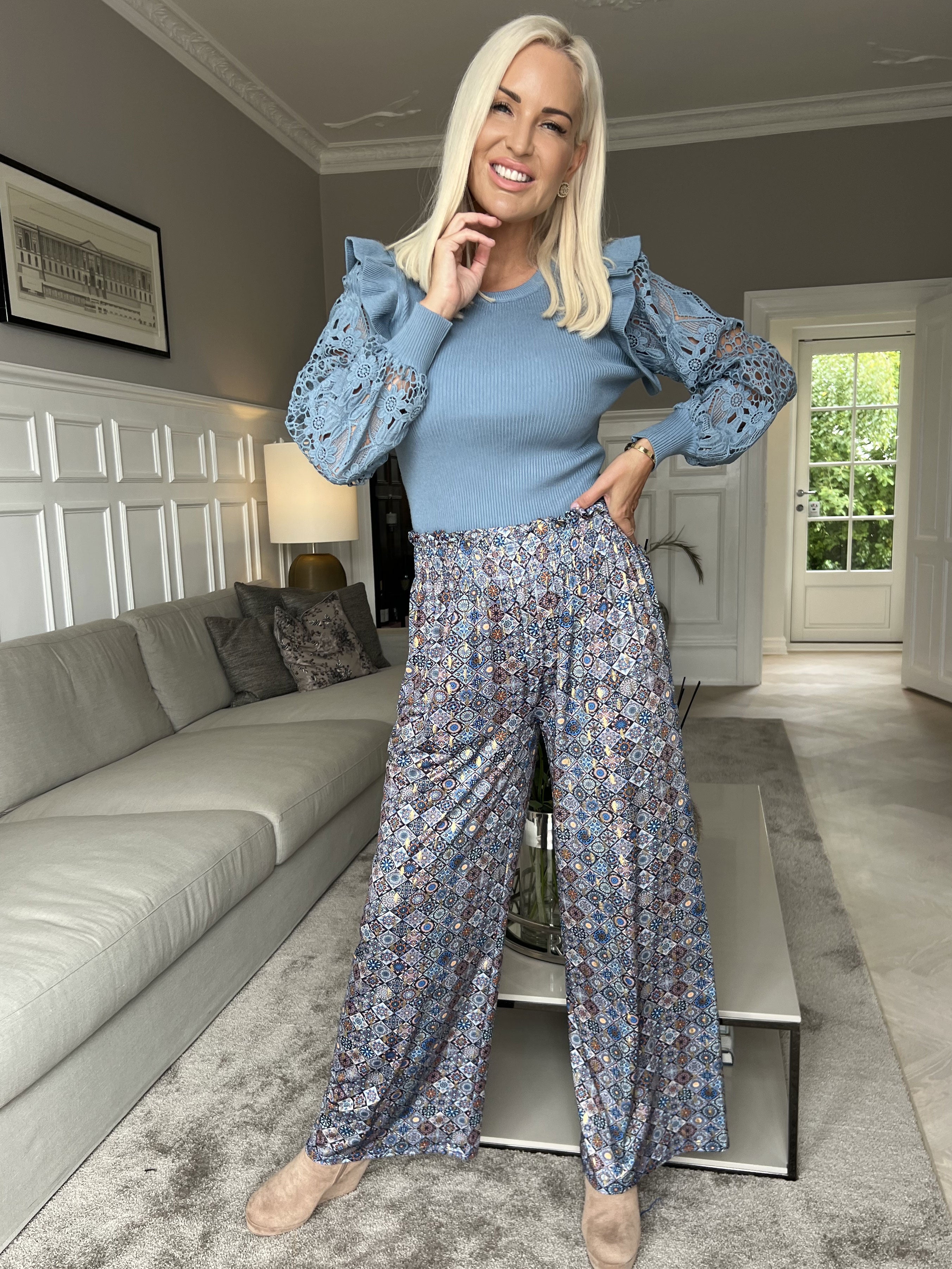 Pams Pants Mosaic - Løse mønstret bukser i elastisk stof