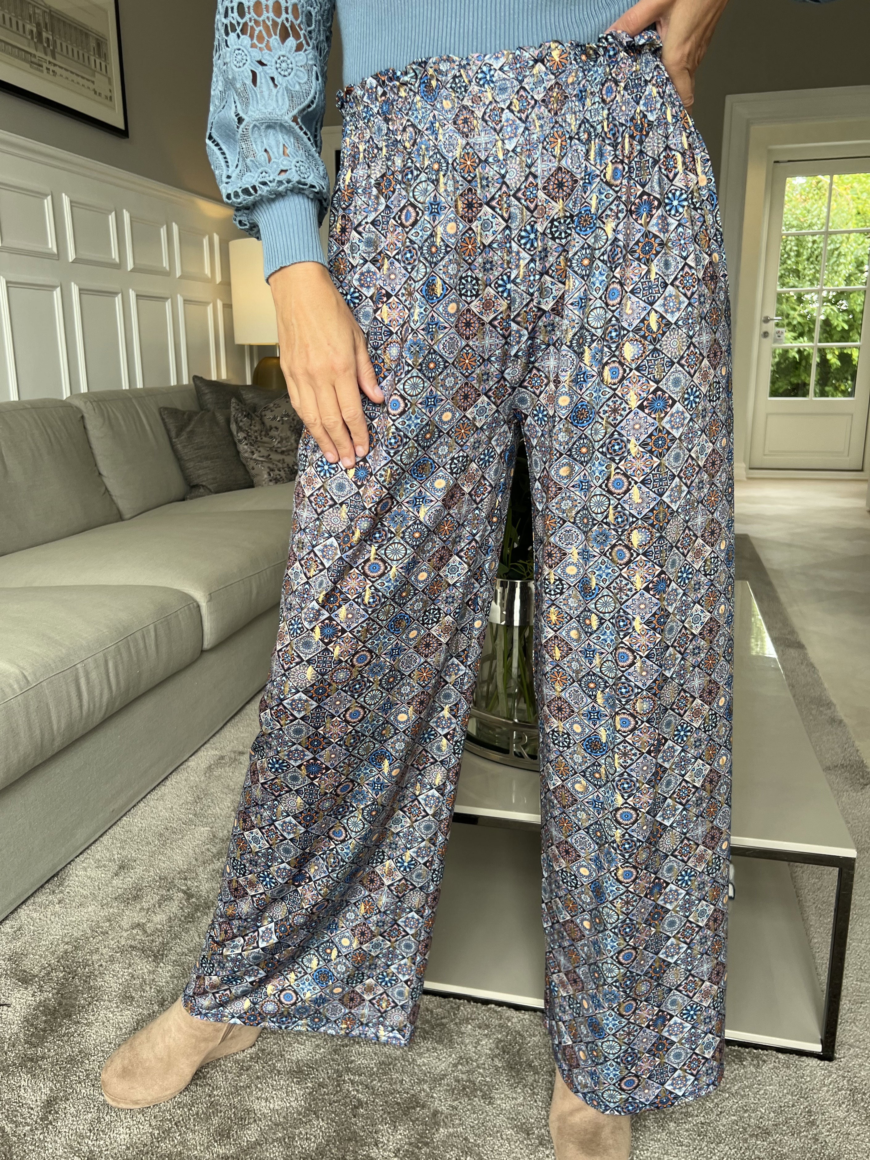 Pams Pants Mosaic - Løse mønstret bukser i elastisk stof