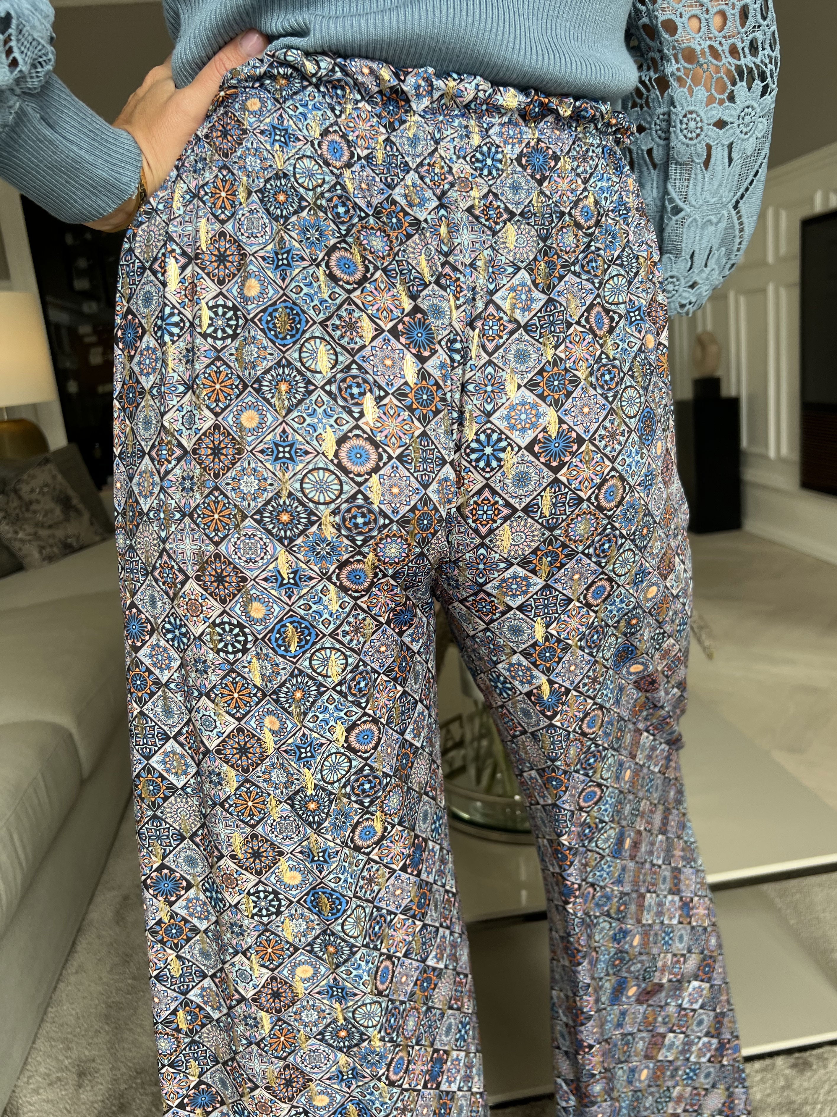 Pams Pants Mosaic - Løse mønstret bukser i elastisk stof