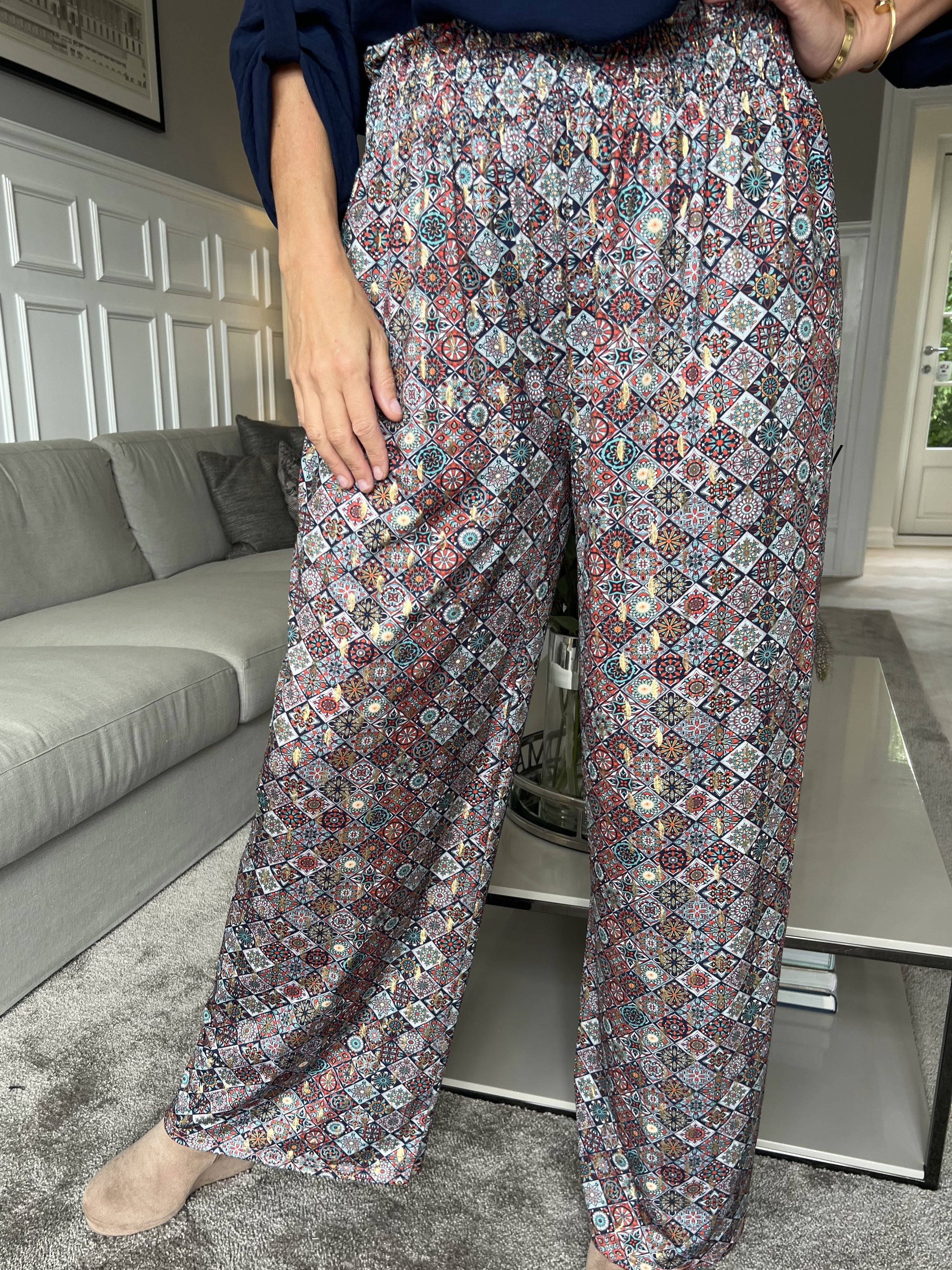 Pams Pants Mosaic - Løse mønstret bukser i elastisk stof