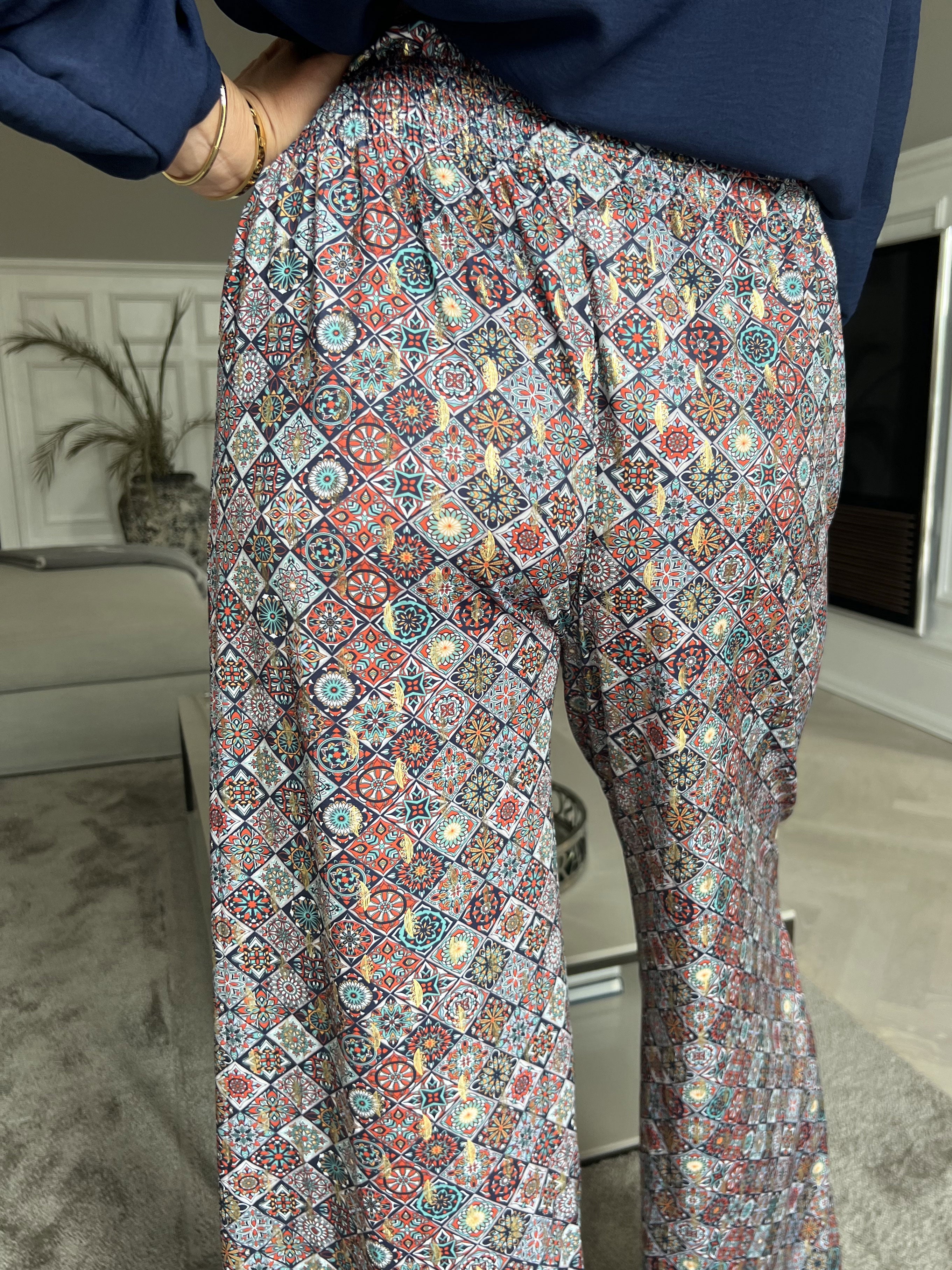 Pams Pants Mosaic - Løse mønstret bukser i elastisk stof