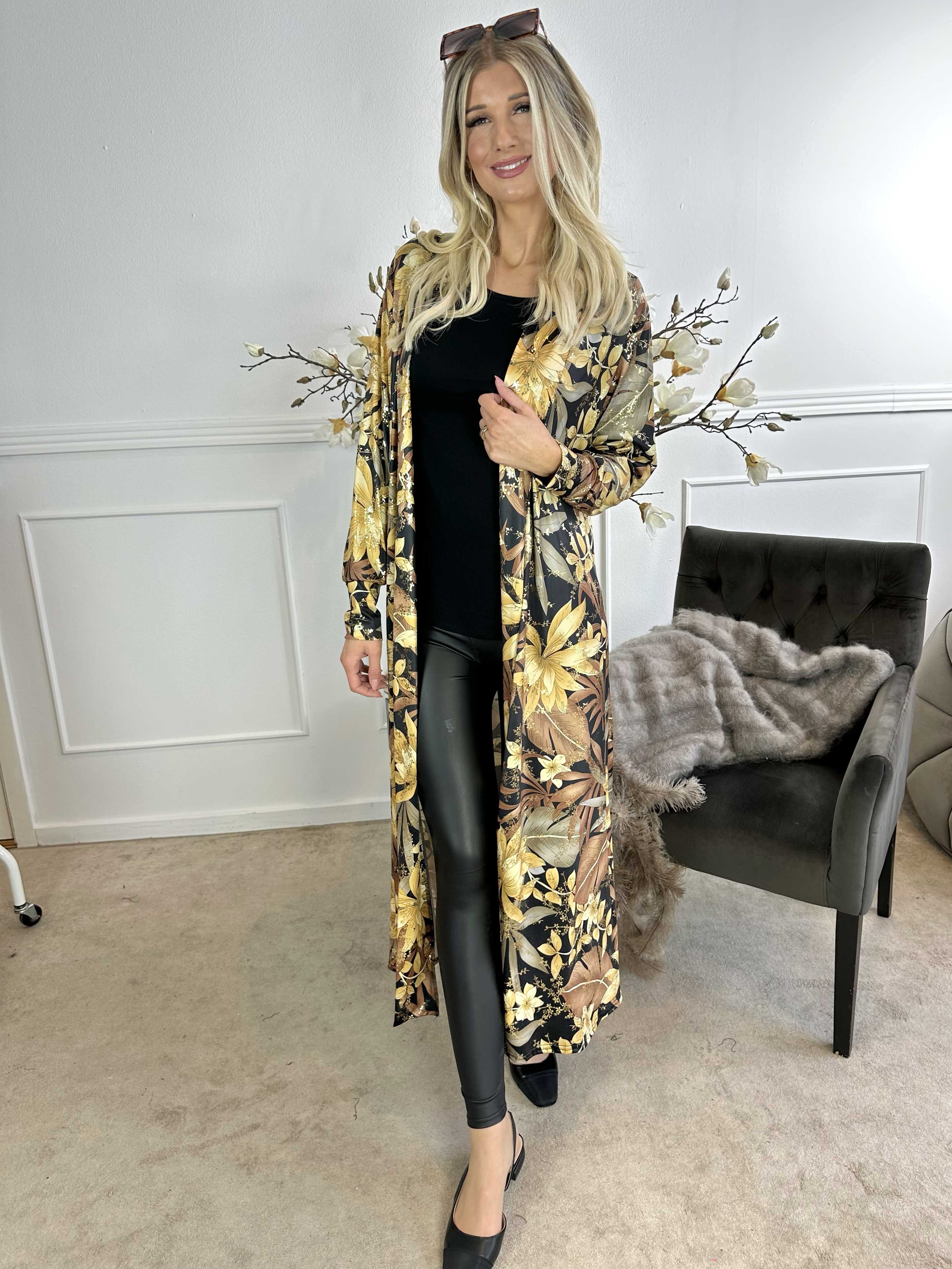 Mikkala Gold Flower - Elastisk cardigan med print