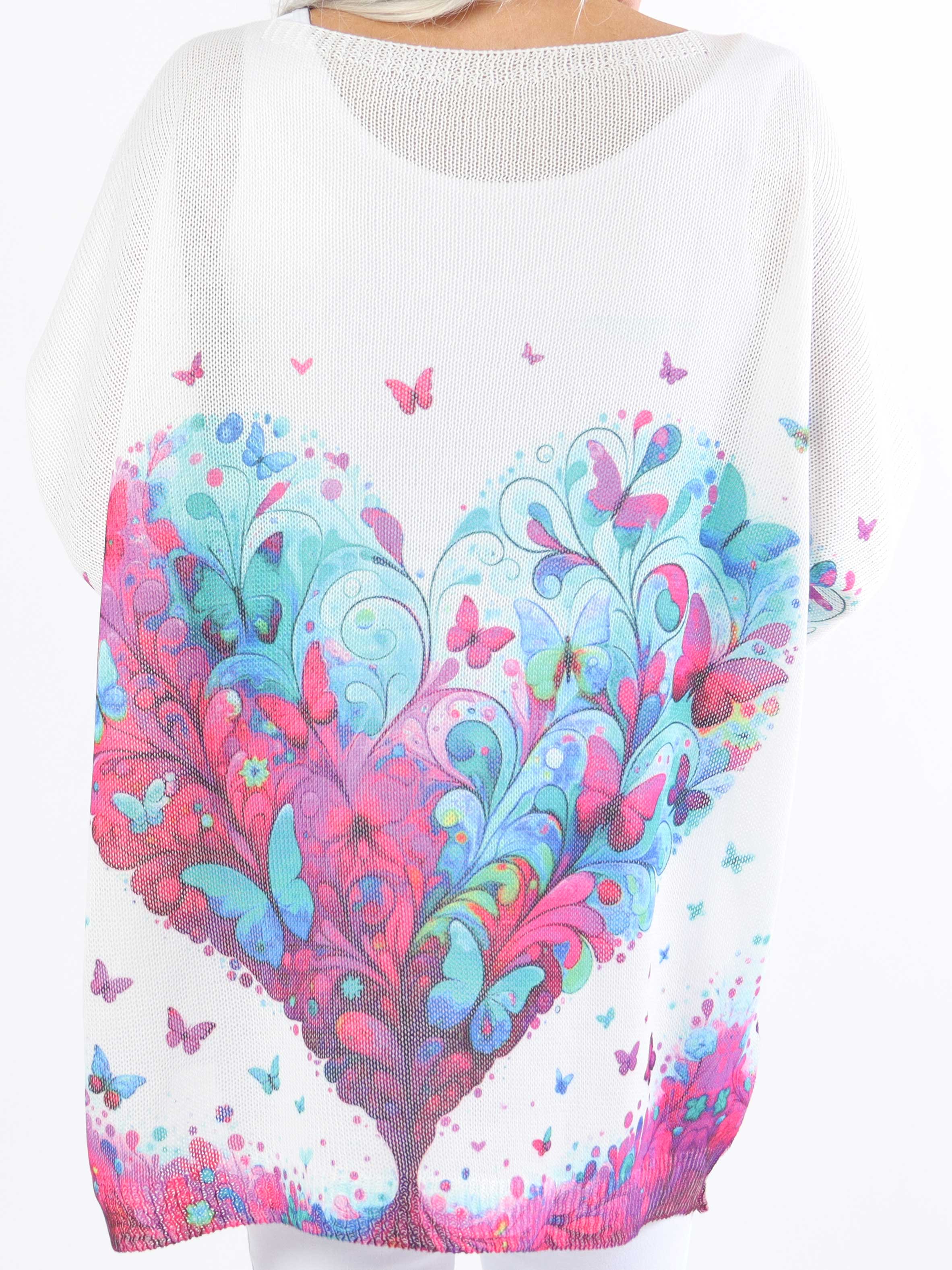 Inaya - Strikket plus size bluse med sommerfugleprint