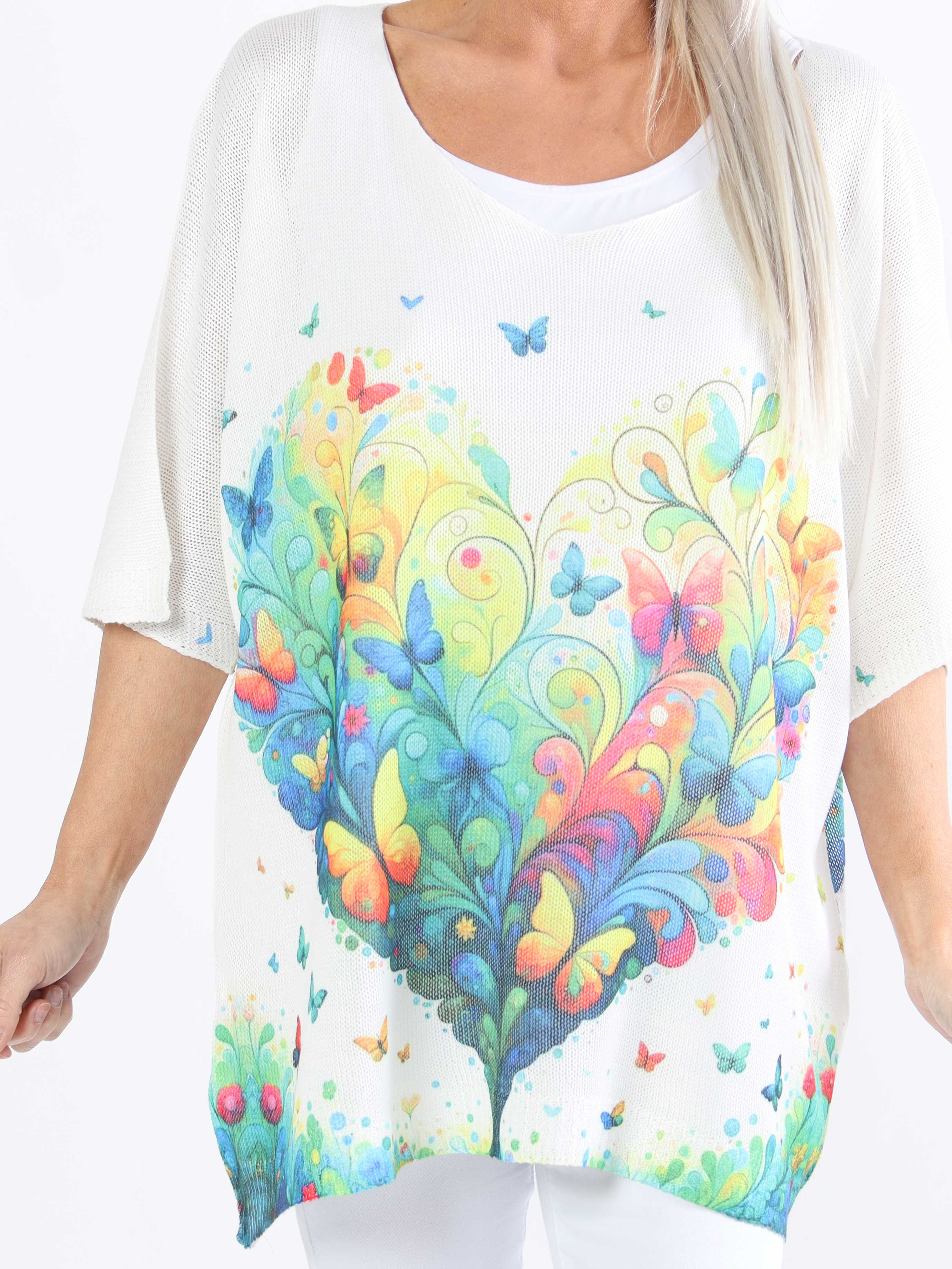 Inaya - Strikket plus size bluse med sommerfugleprint