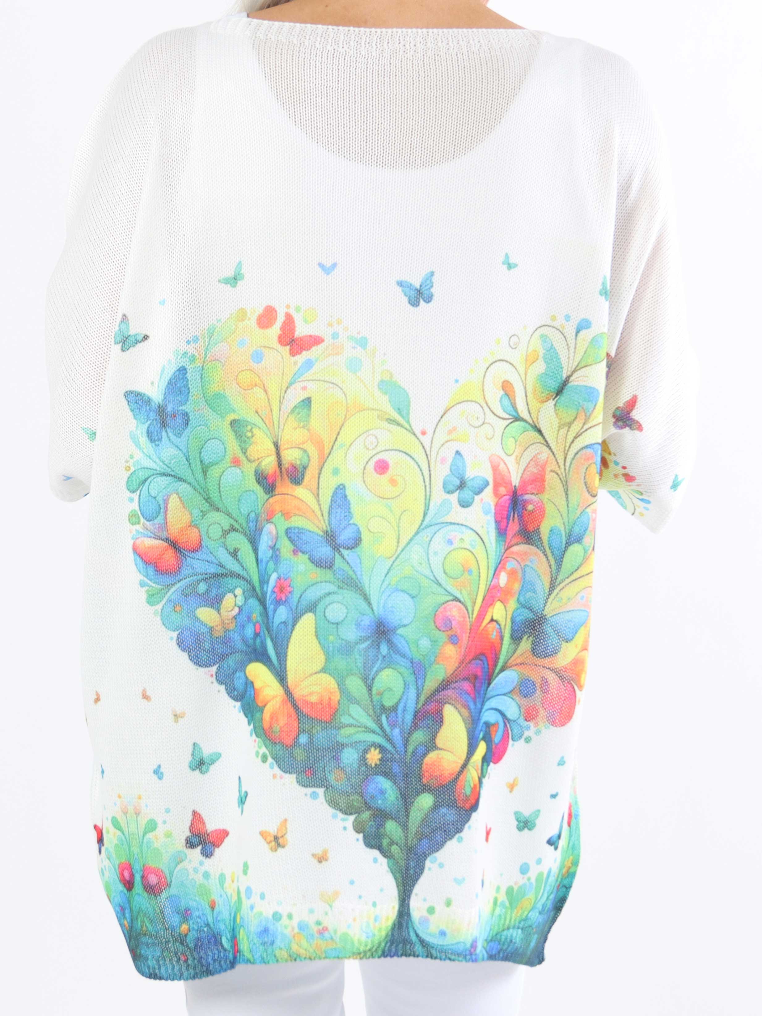 Inaya - Strikket plus size bluse med sommerfugleprint