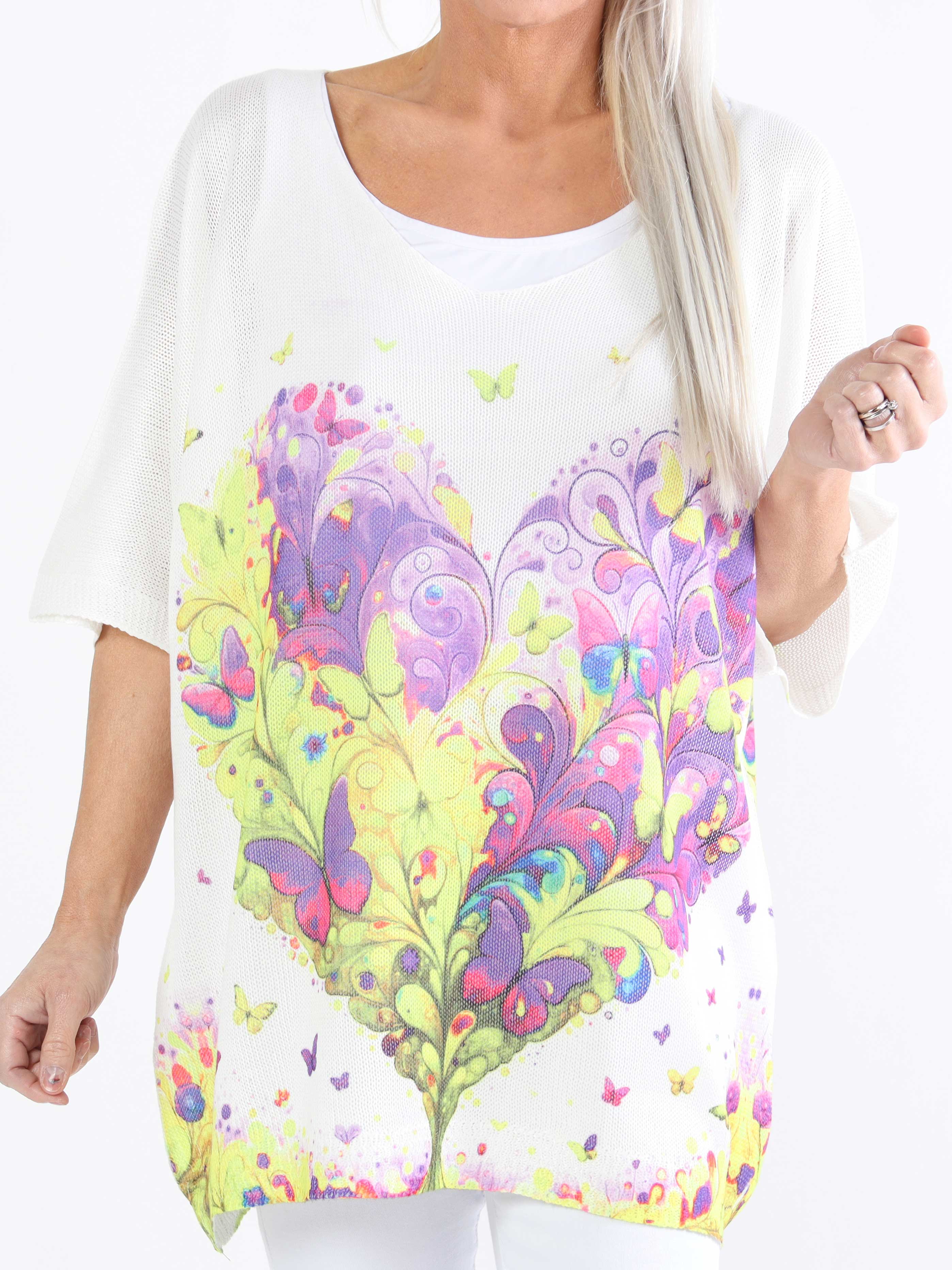 Inaya - Strikket plus size bluse med sommerfugleprint