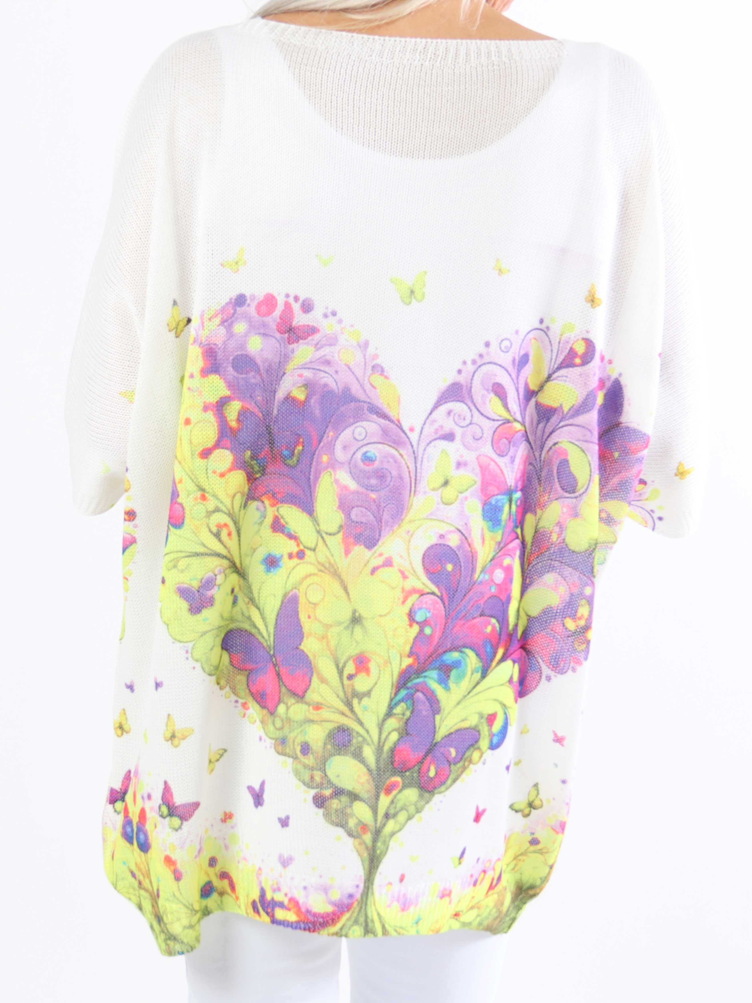 Inaya - Strikket plus size bluse med sommerfugleprint