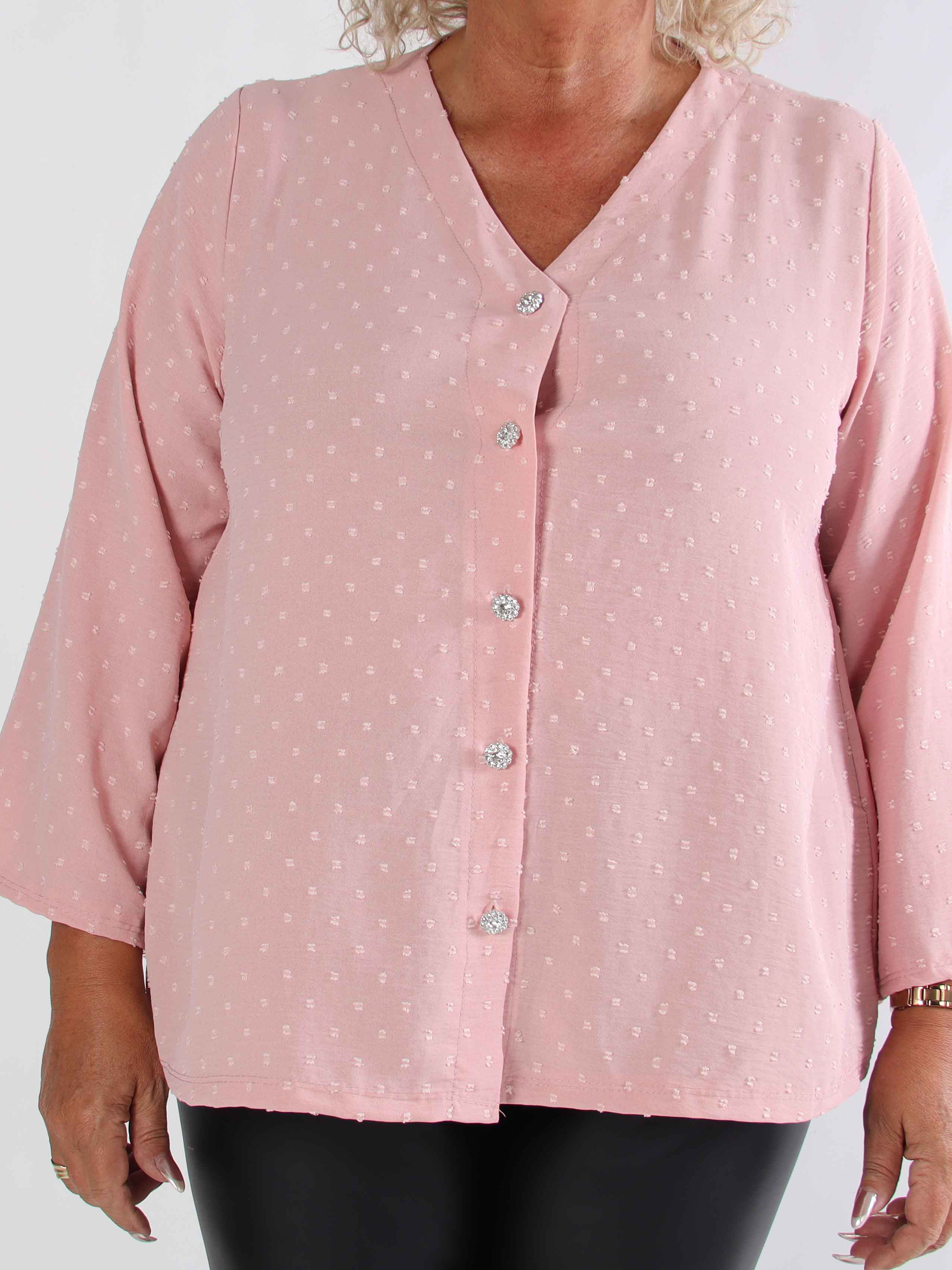 Iselin - Sød plus size tunika med prikket detaljer og sølv knapper