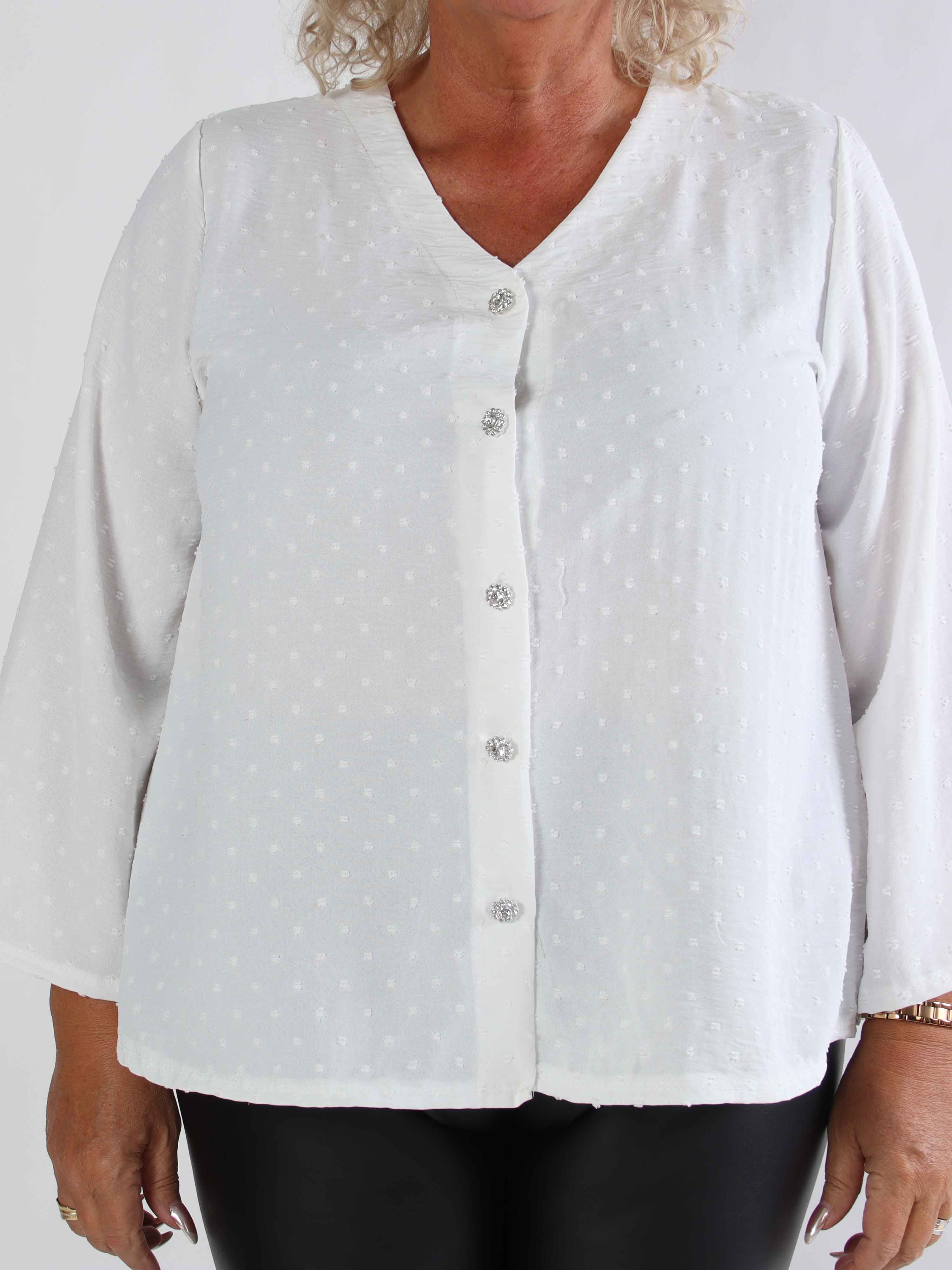 Iselin - Sød plus size tunika med prikket detaljer og sølv knapper