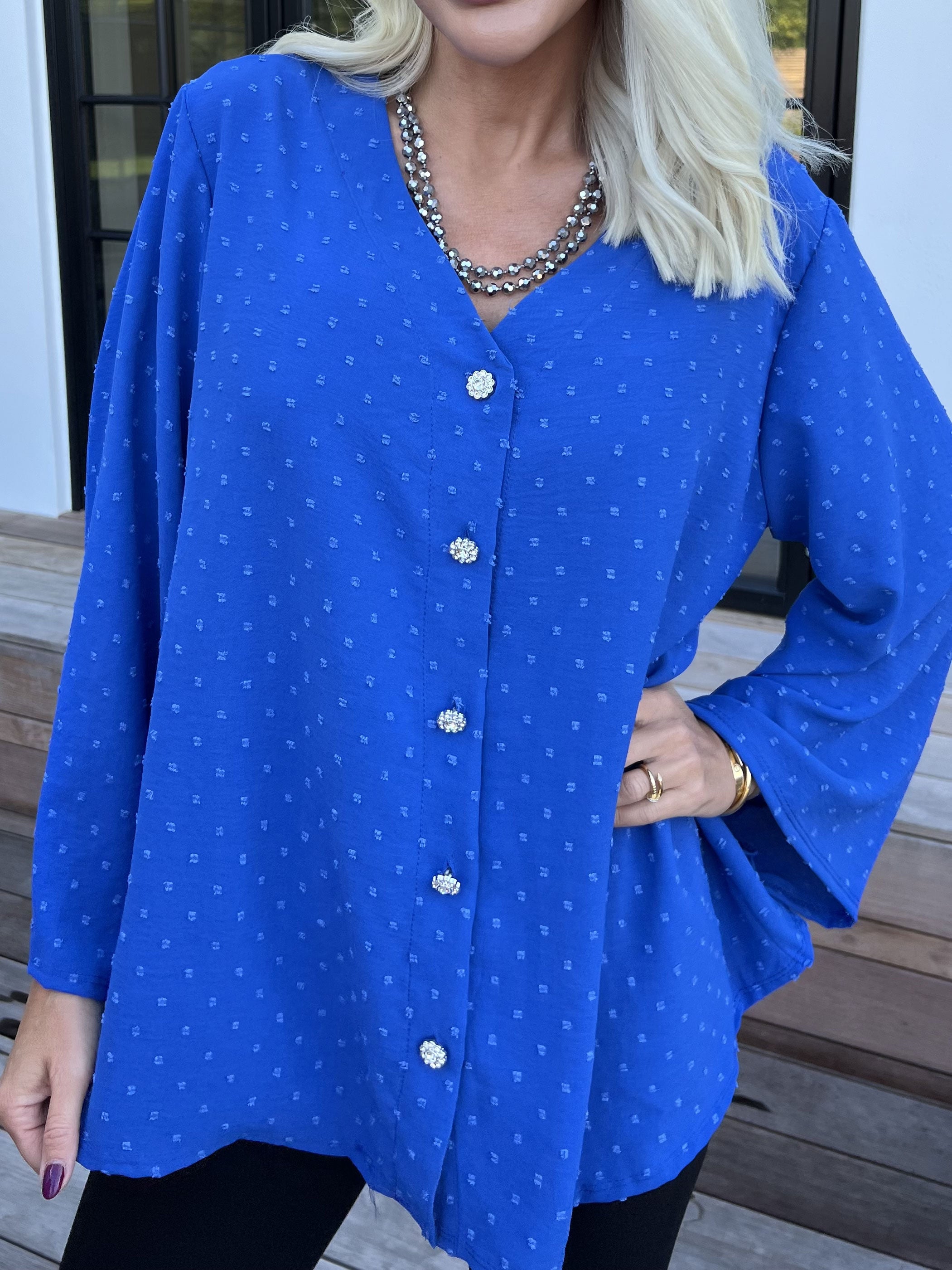 Iselin - Sød tunika med prikket detaljer og sølv knapper