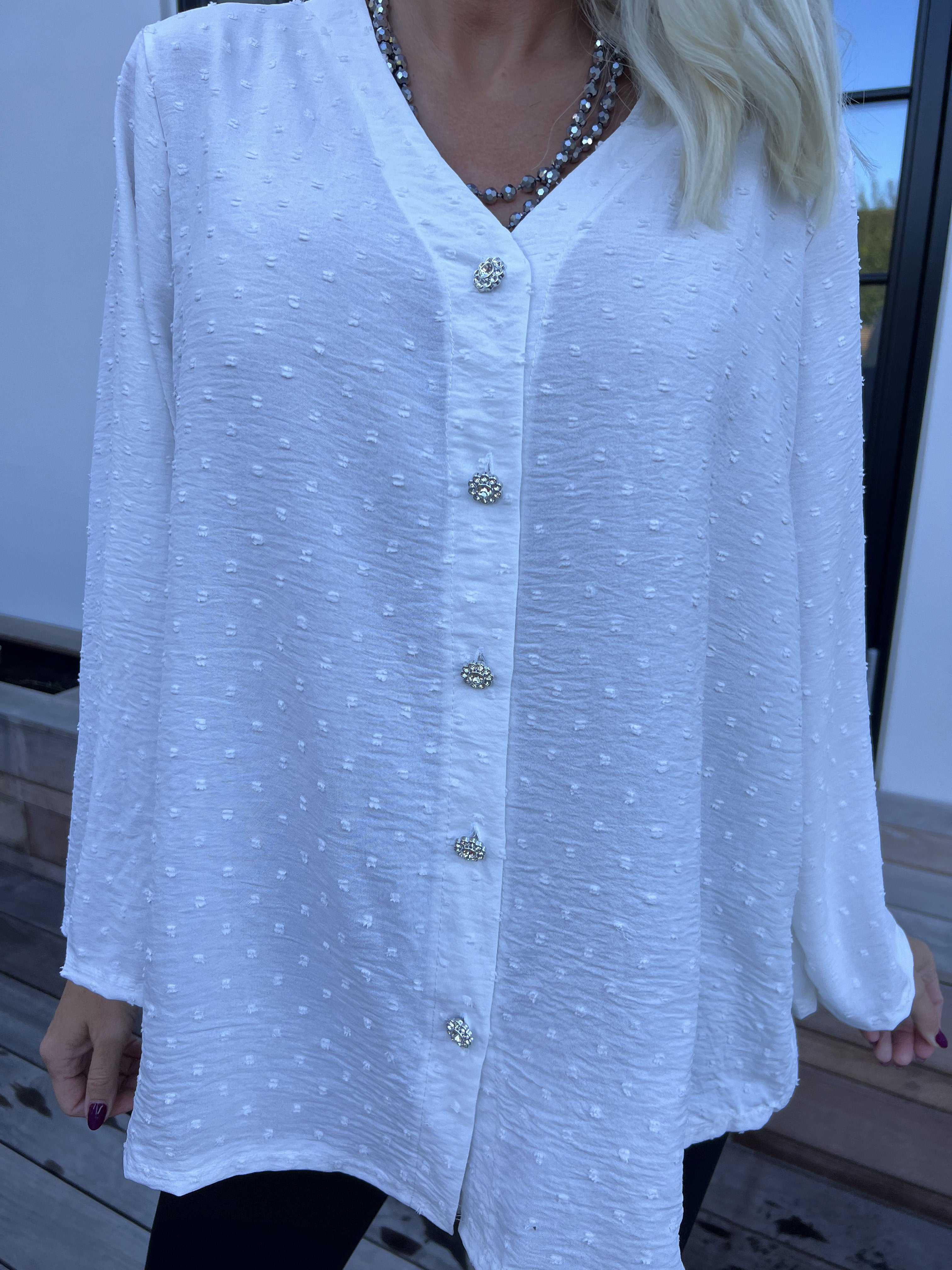 Iselin - Sød tunika med prikket detaljer og sølv knapper