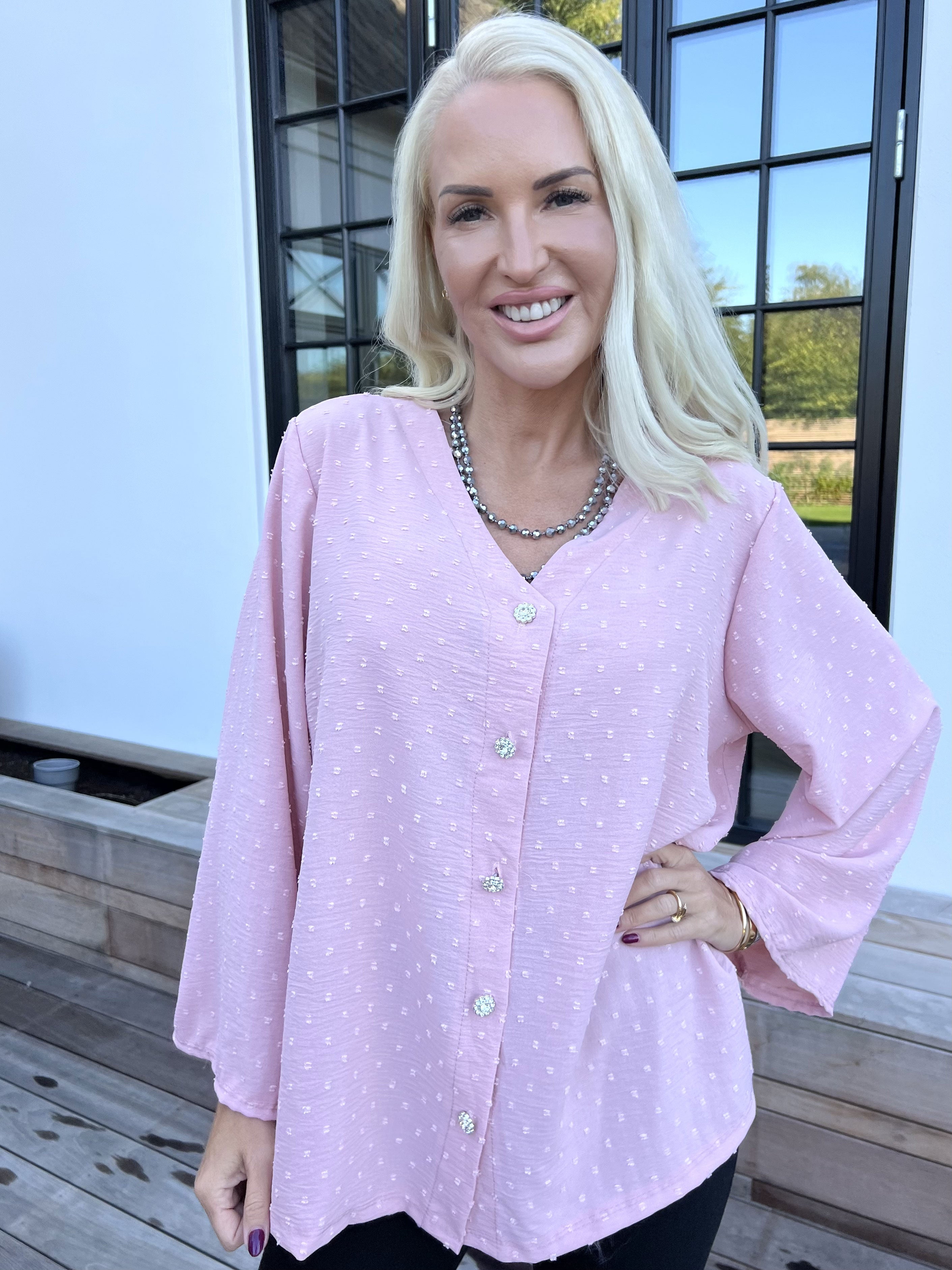 Iselin - Sød tunika med prikket detaljer og sølv knapper