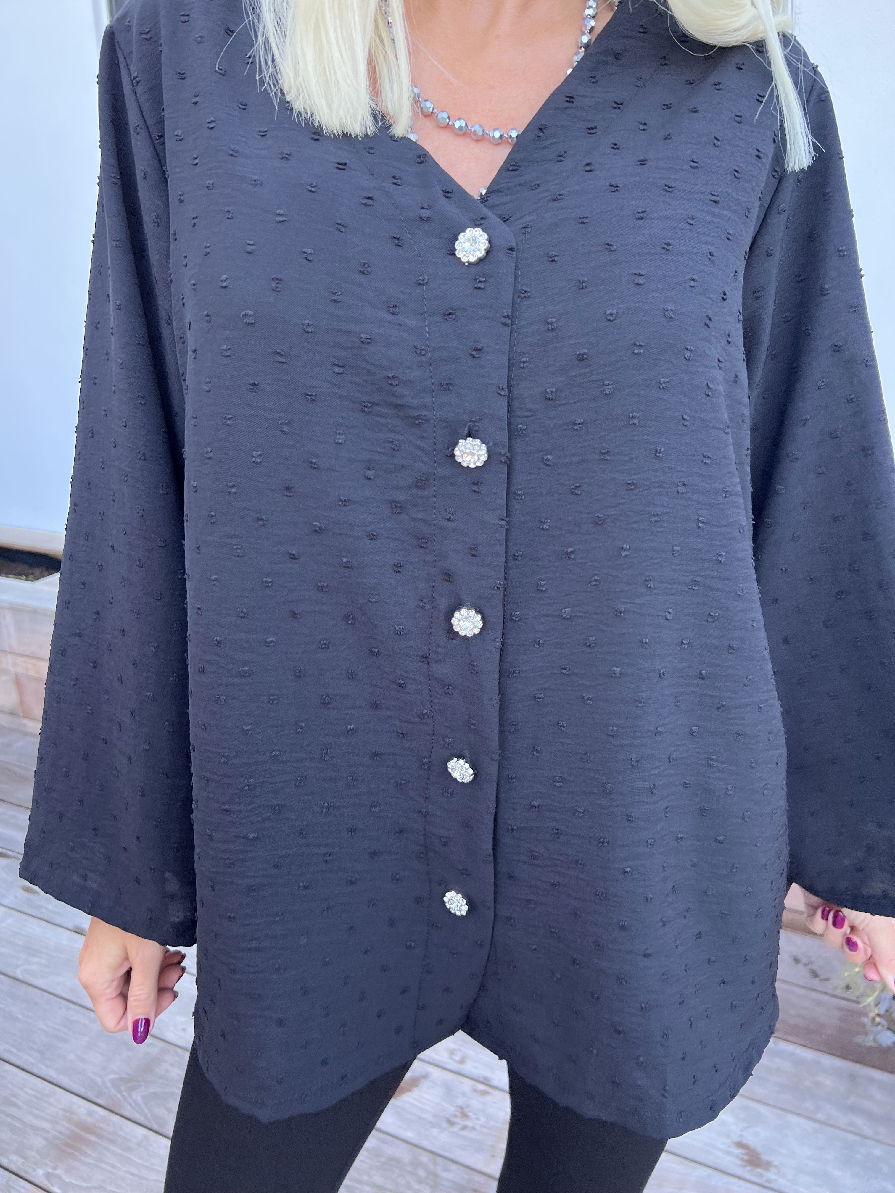 Iselin - Sød tunika med prikket detaljer og sølv knapper