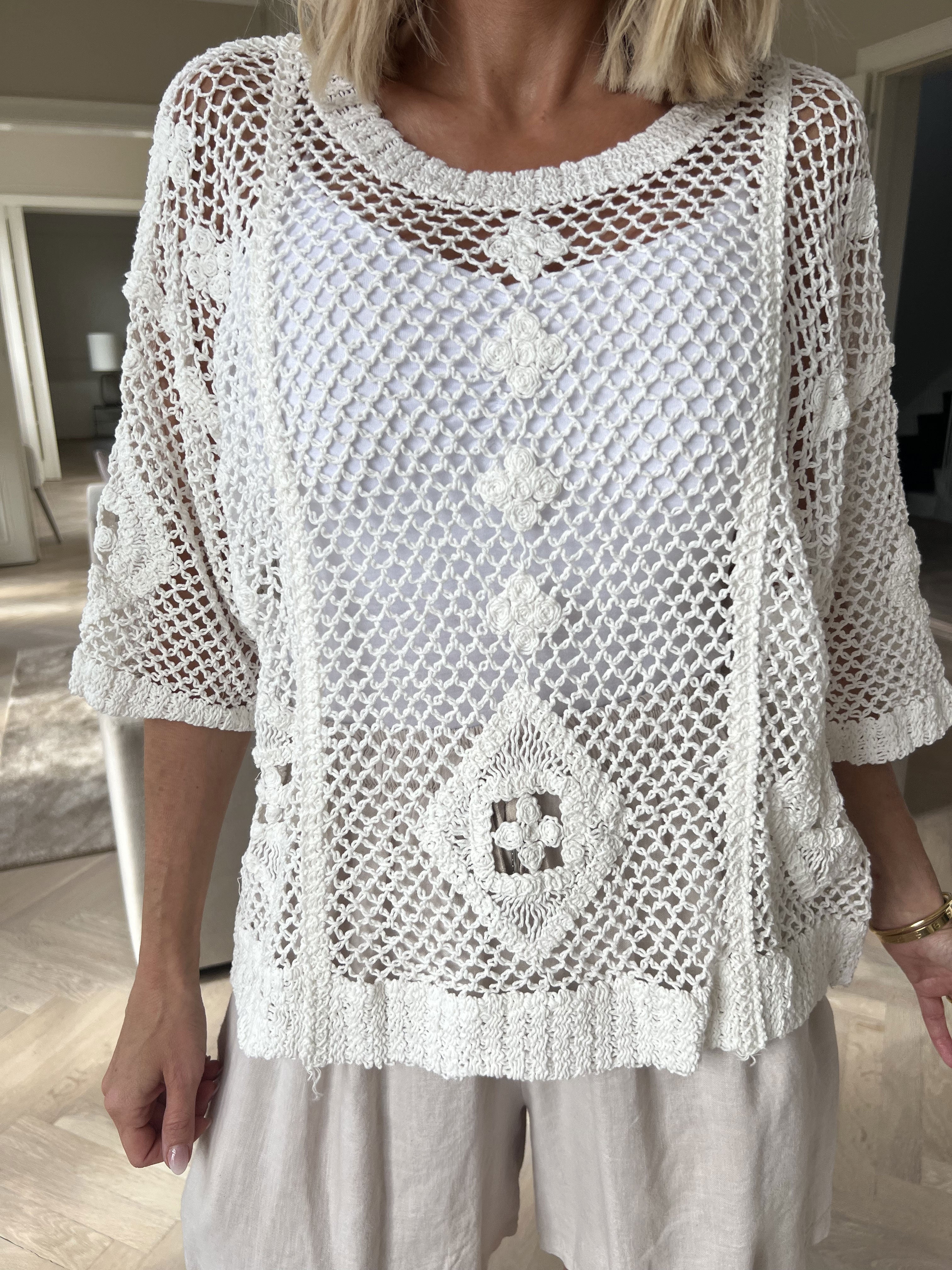 Ivy - Feminin hæklet bluse i bomuld