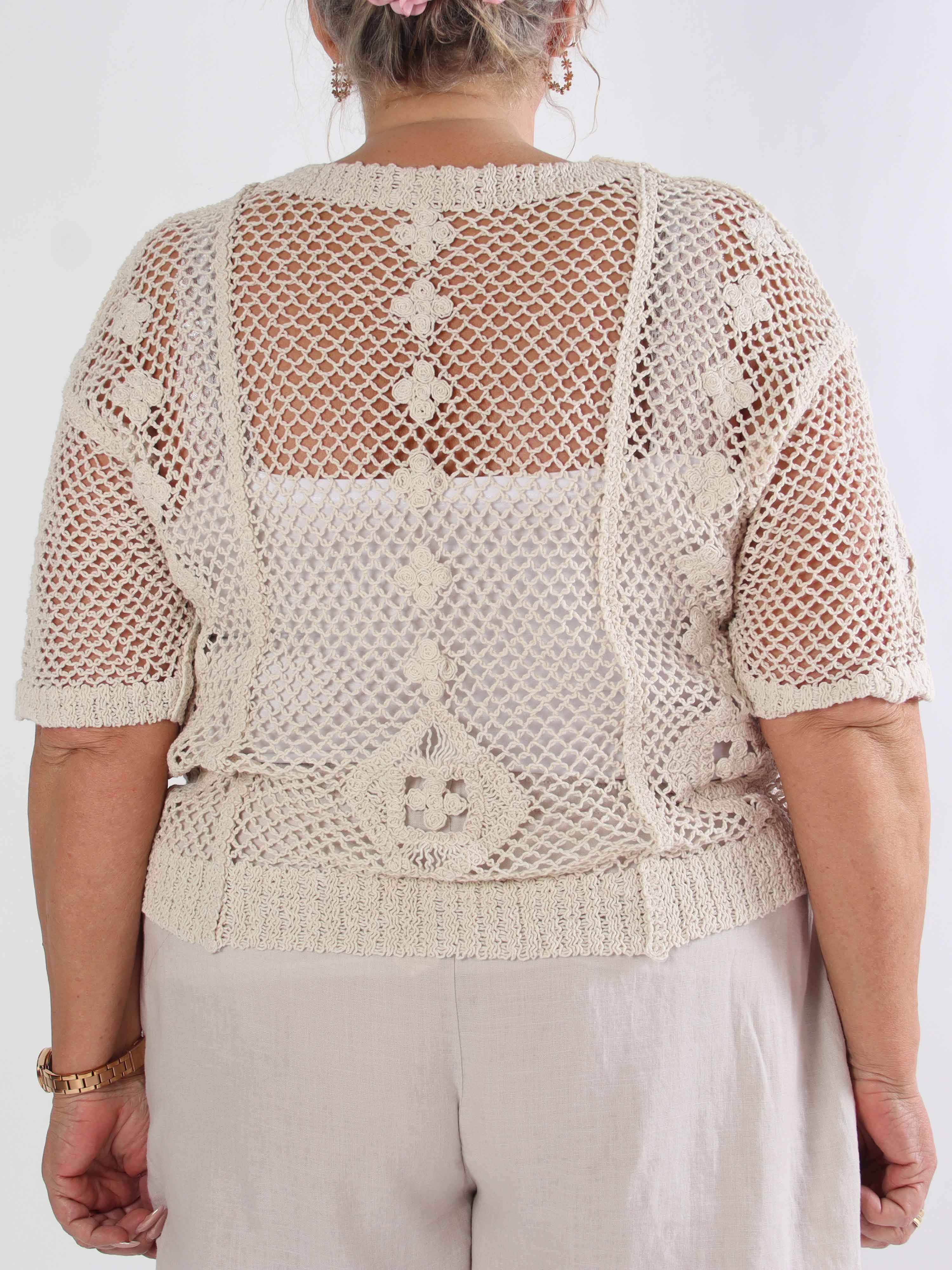 Ivy - Feminin hæklet plus size bluse i bomuld