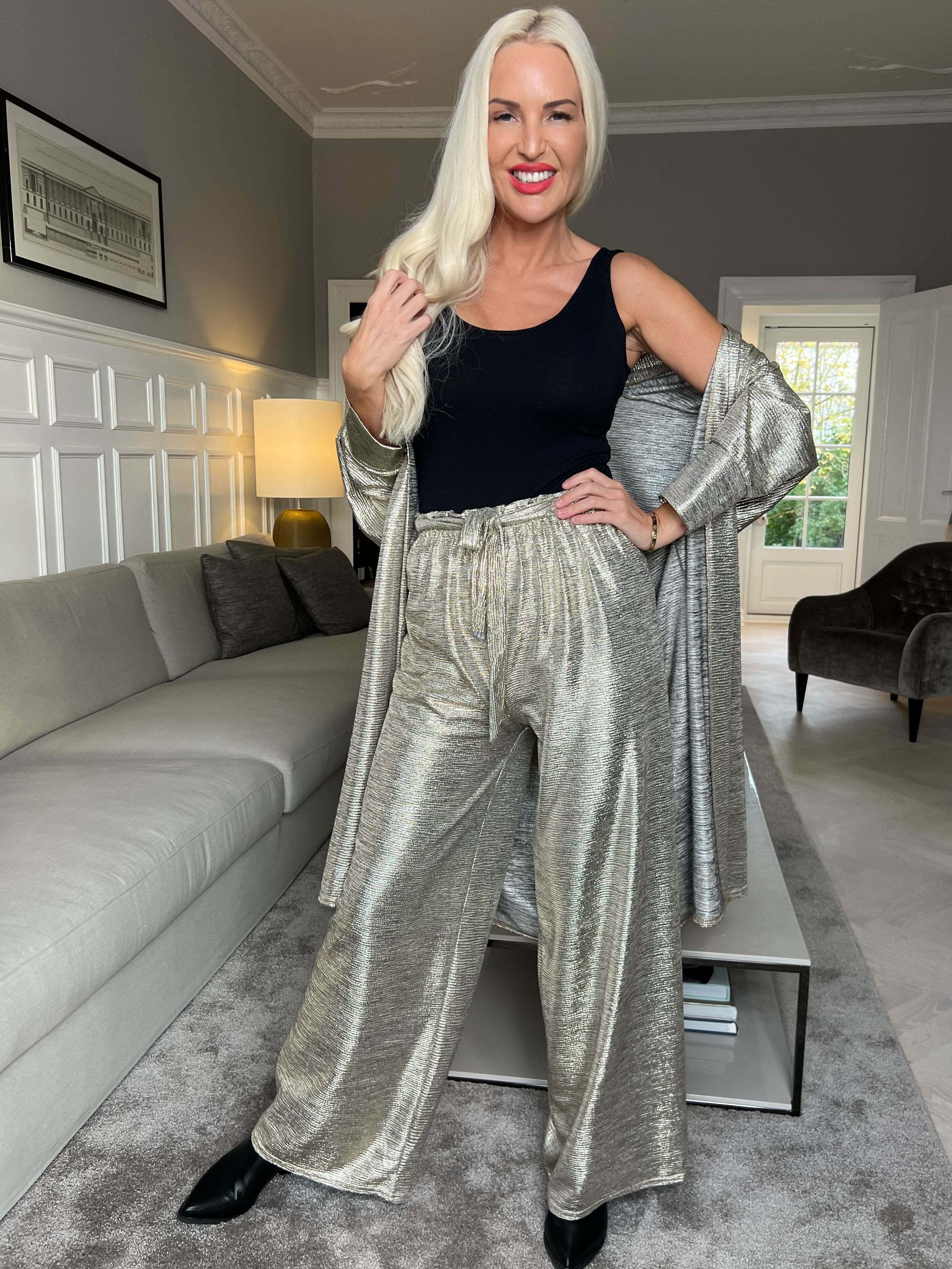 Jayda Pants - Løse bukser i shiny stof med elastikkant