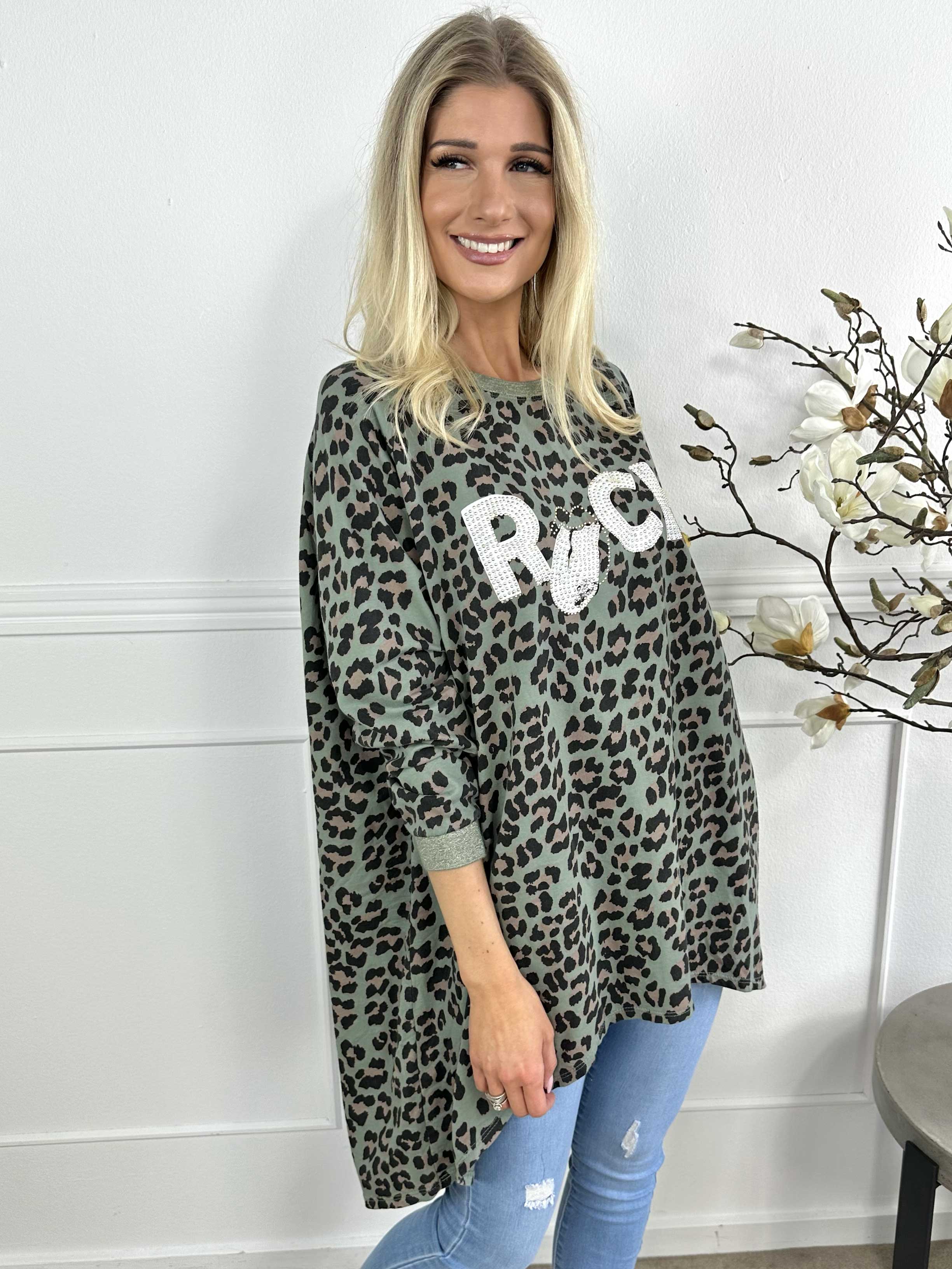 Jennifer - Bluse i bomuld i leopardprint med rock stående