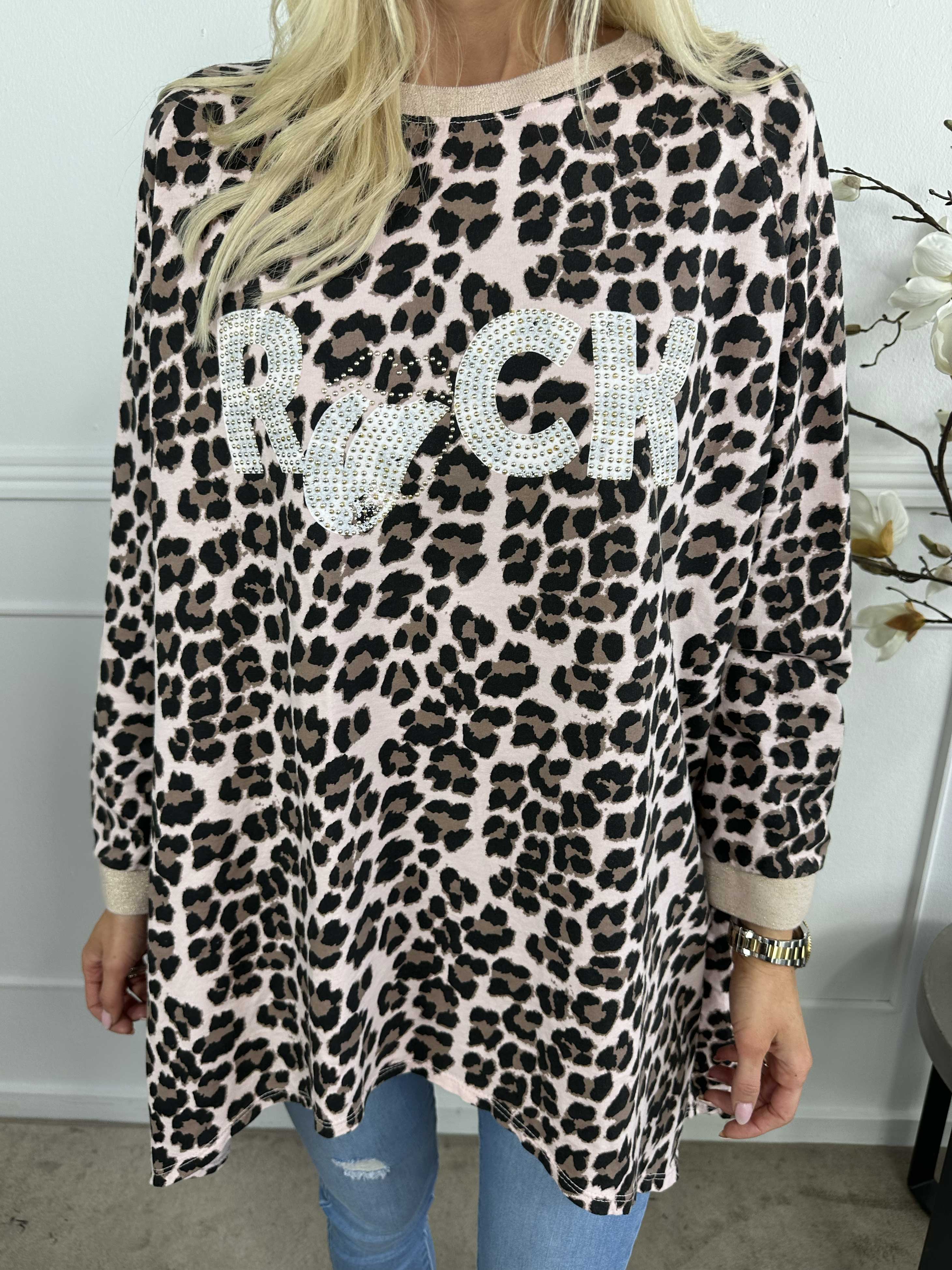 Jennifer - Bluse i bomuld i leopardprint med rock stående