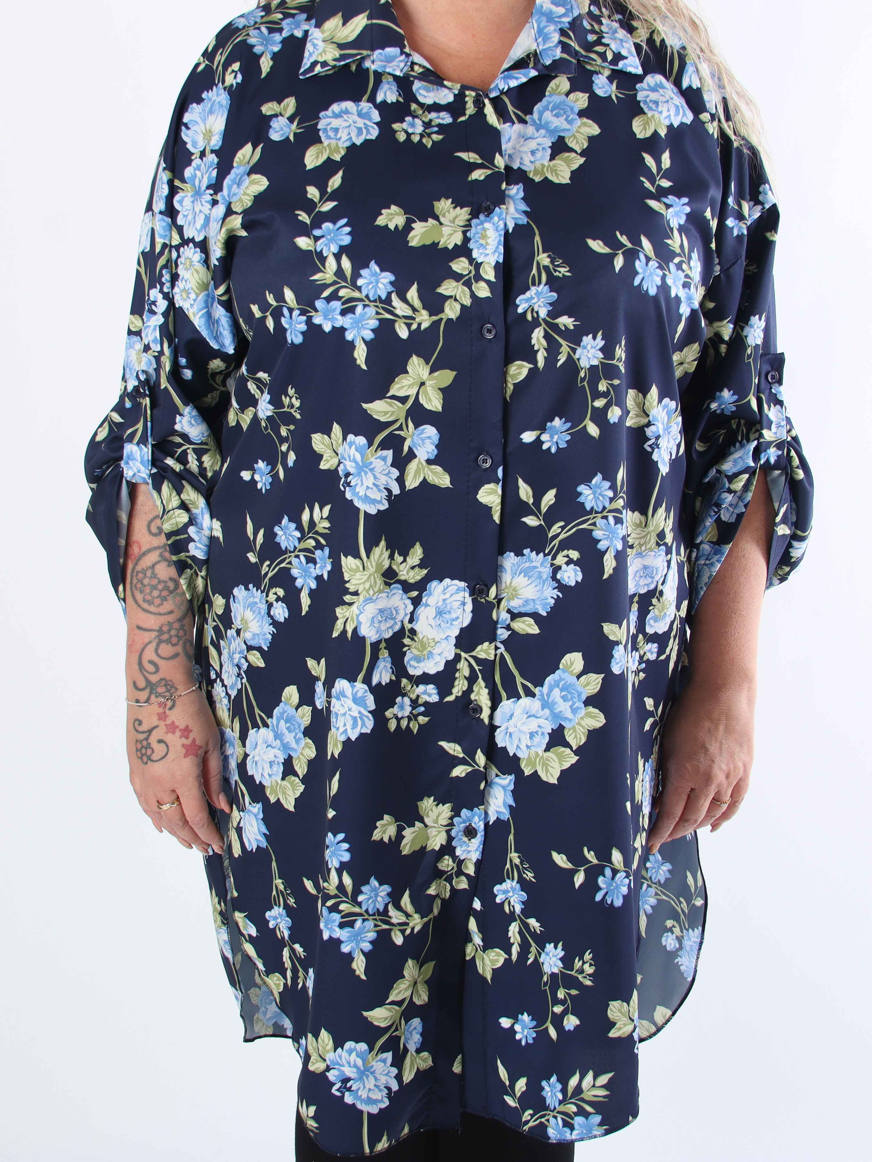 Jessica - Skjortekjole i viskoseblanding med bonderoser