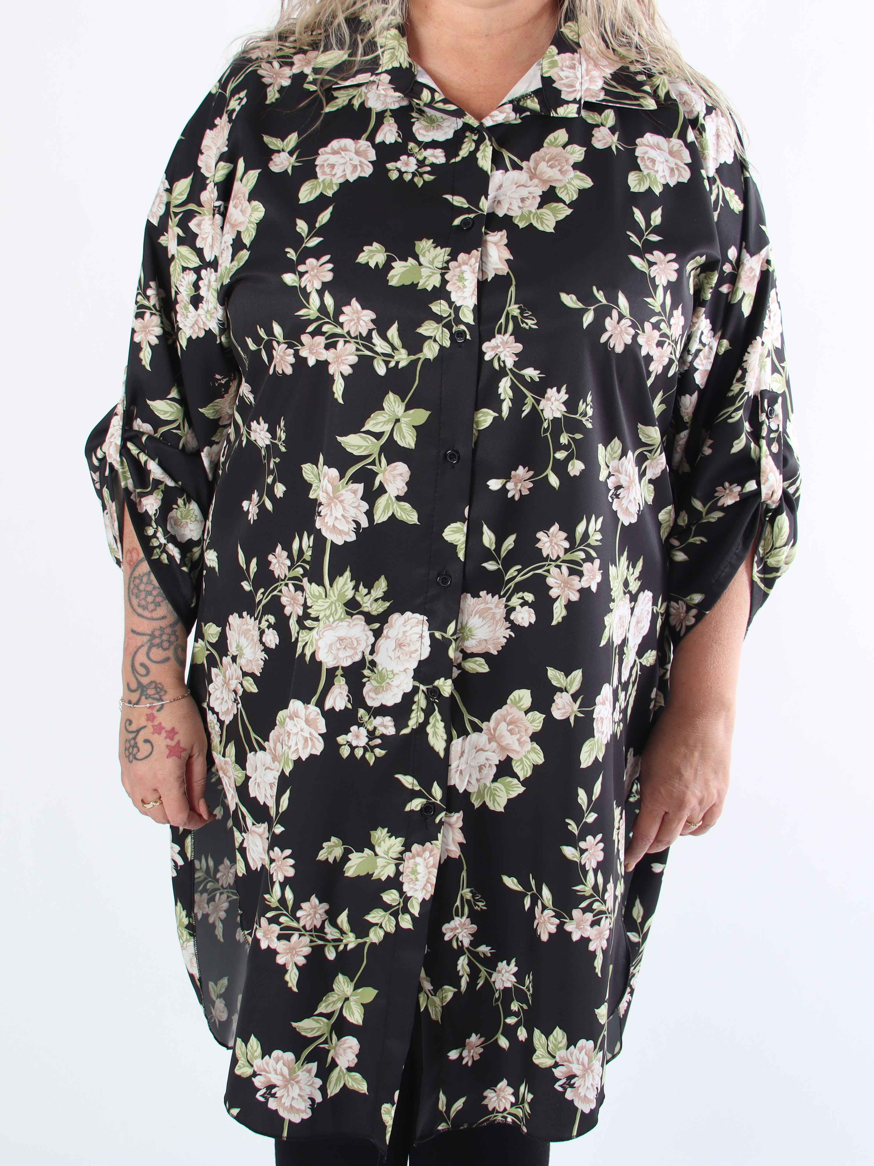 Jessica - Skjortekjole i viskoseblanding med bonderoser