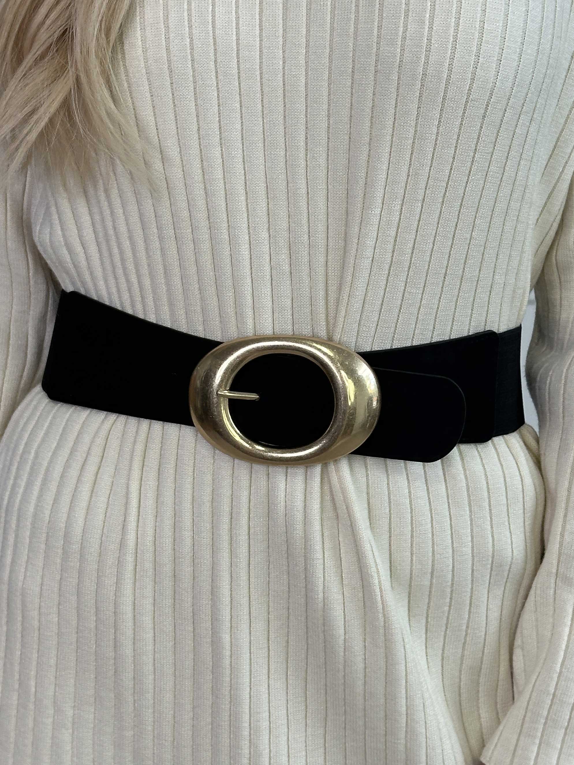 Jorid - Taljebælte i elastik med stort guld spænde