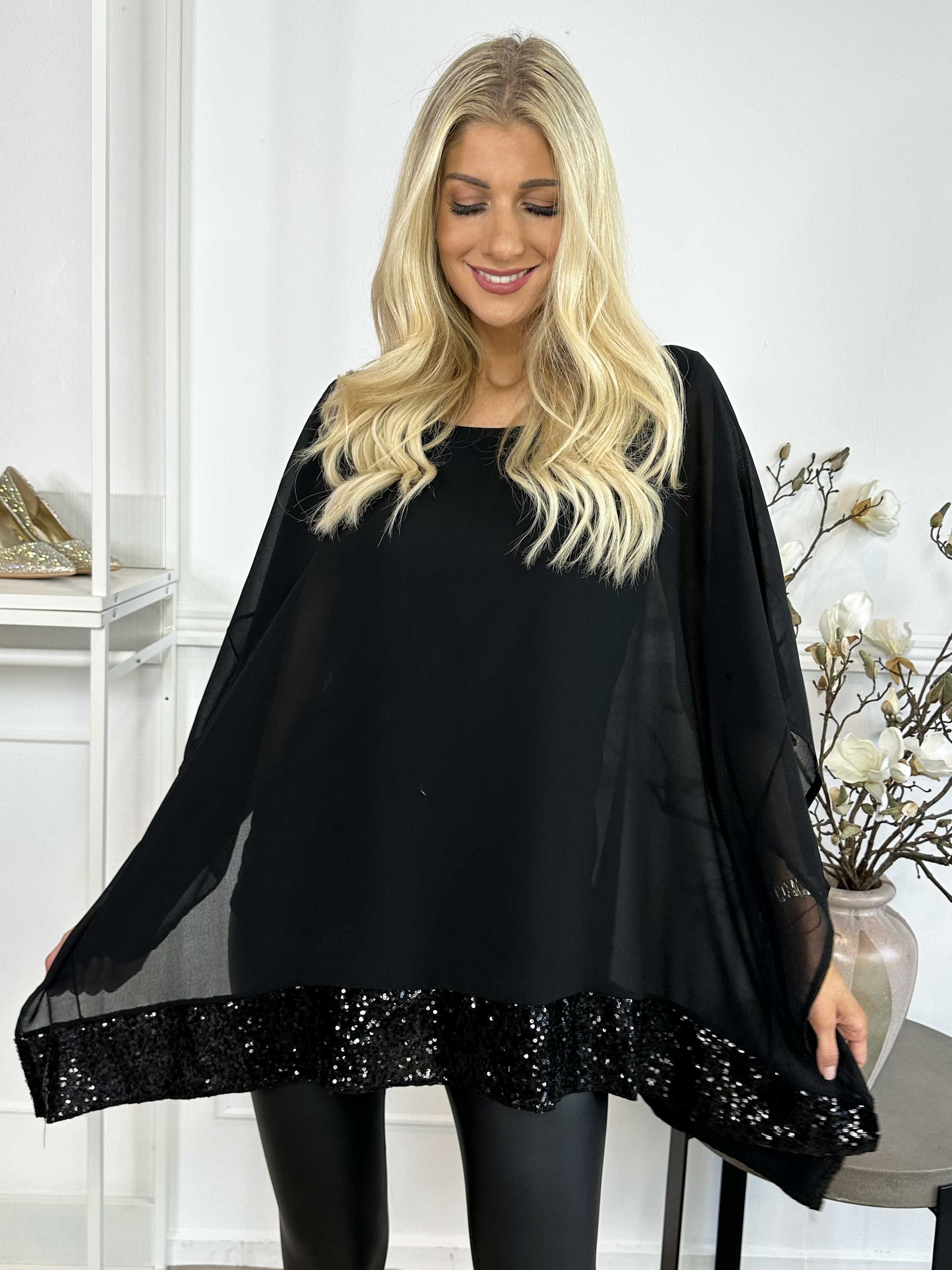 Julie - Tunika med chiffonlag med pailletkant