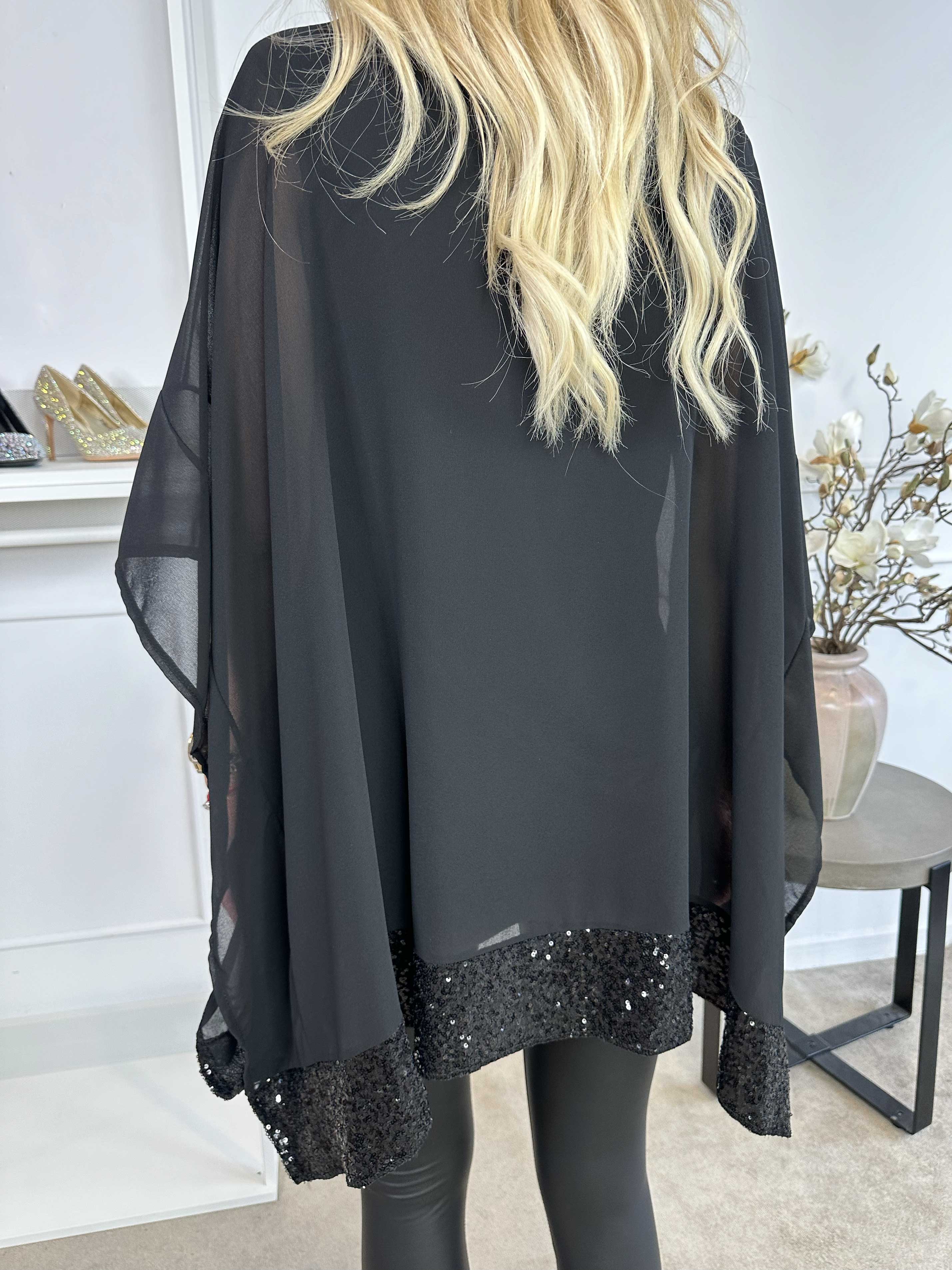 Julie - Tunika med chiffonlag med pailletkant