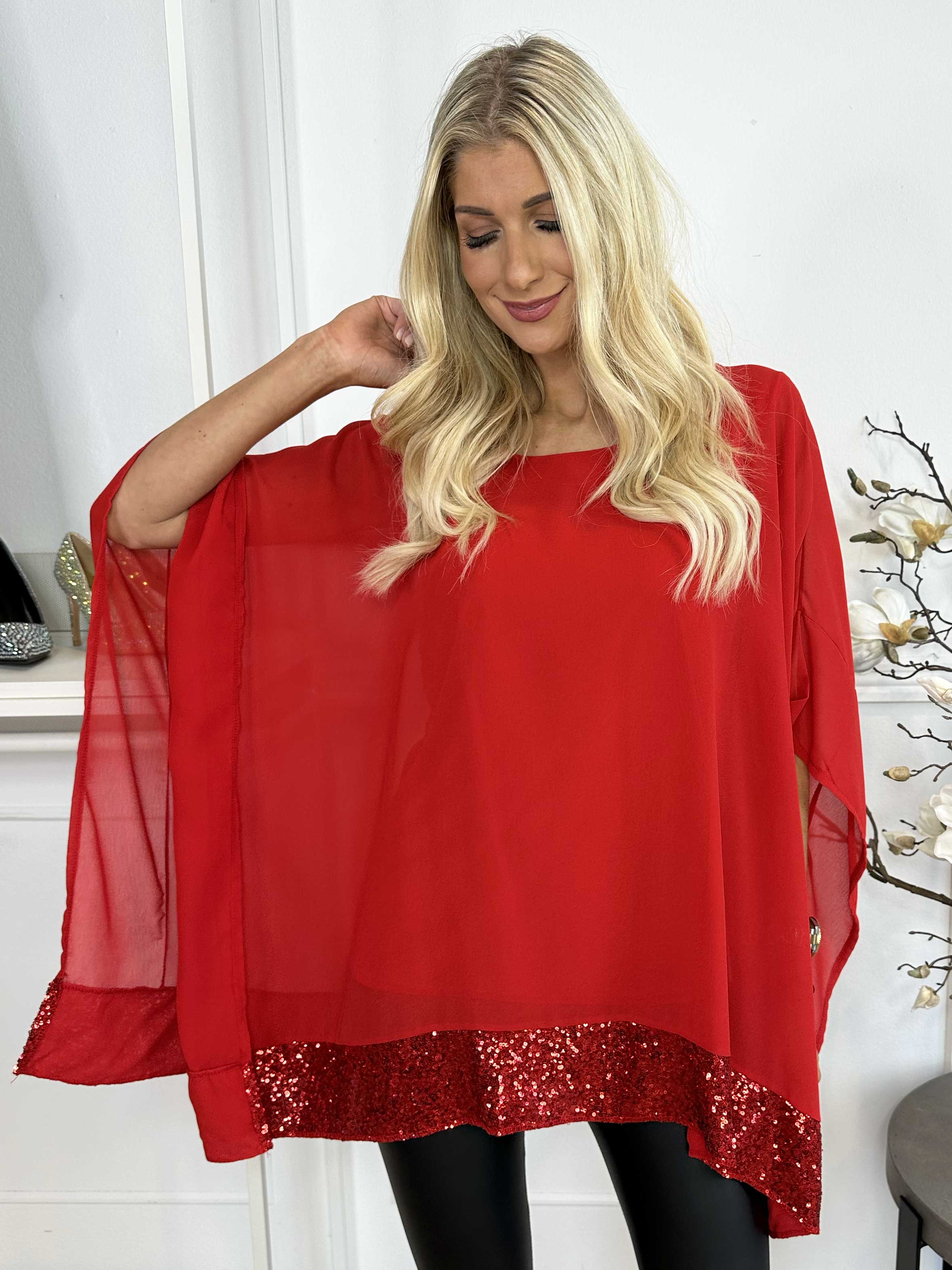 Julie - Tunika med chiffonlag med pailletkant