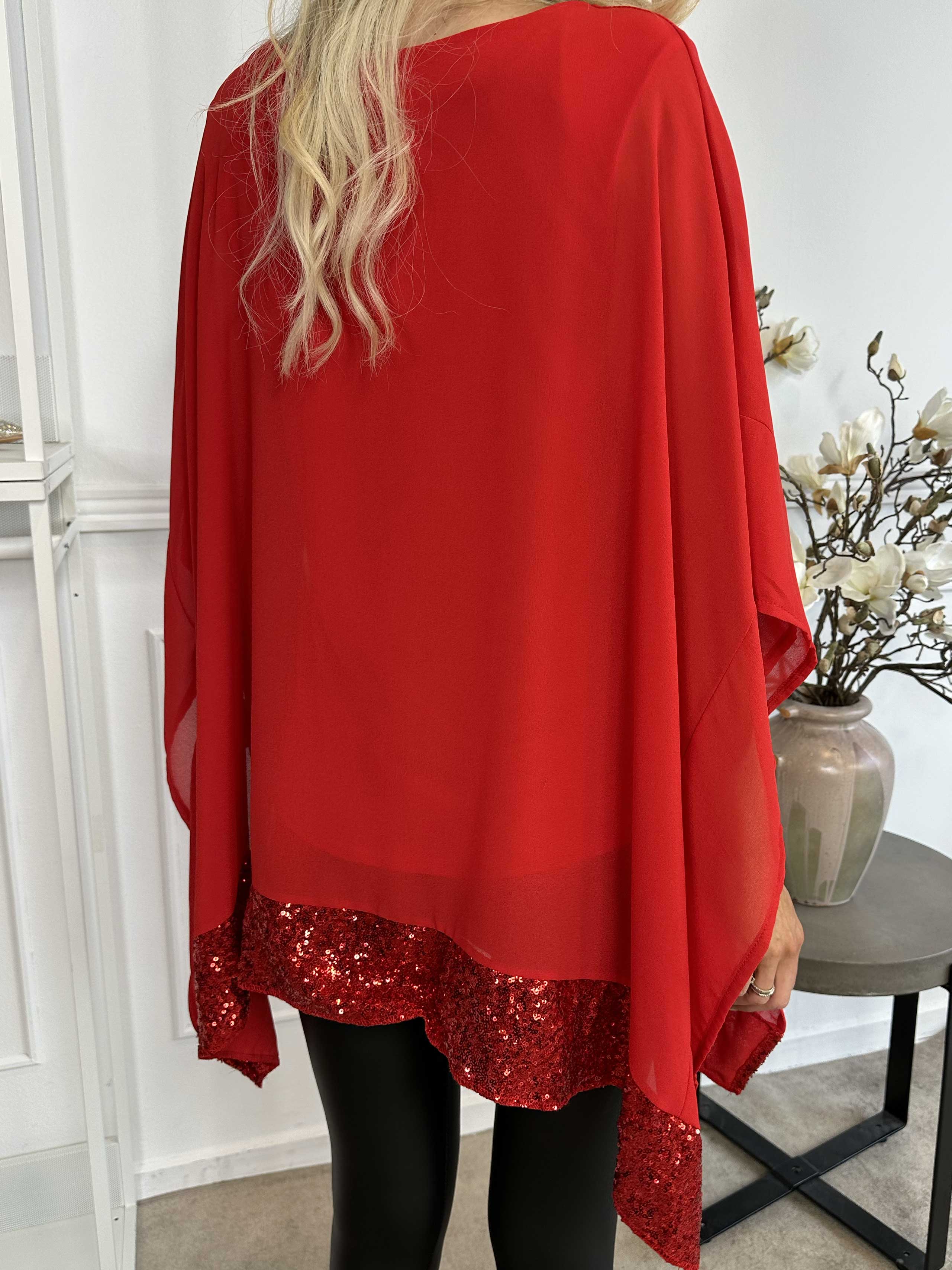 Julie - Tunika med chiffonlag med pailletkant
