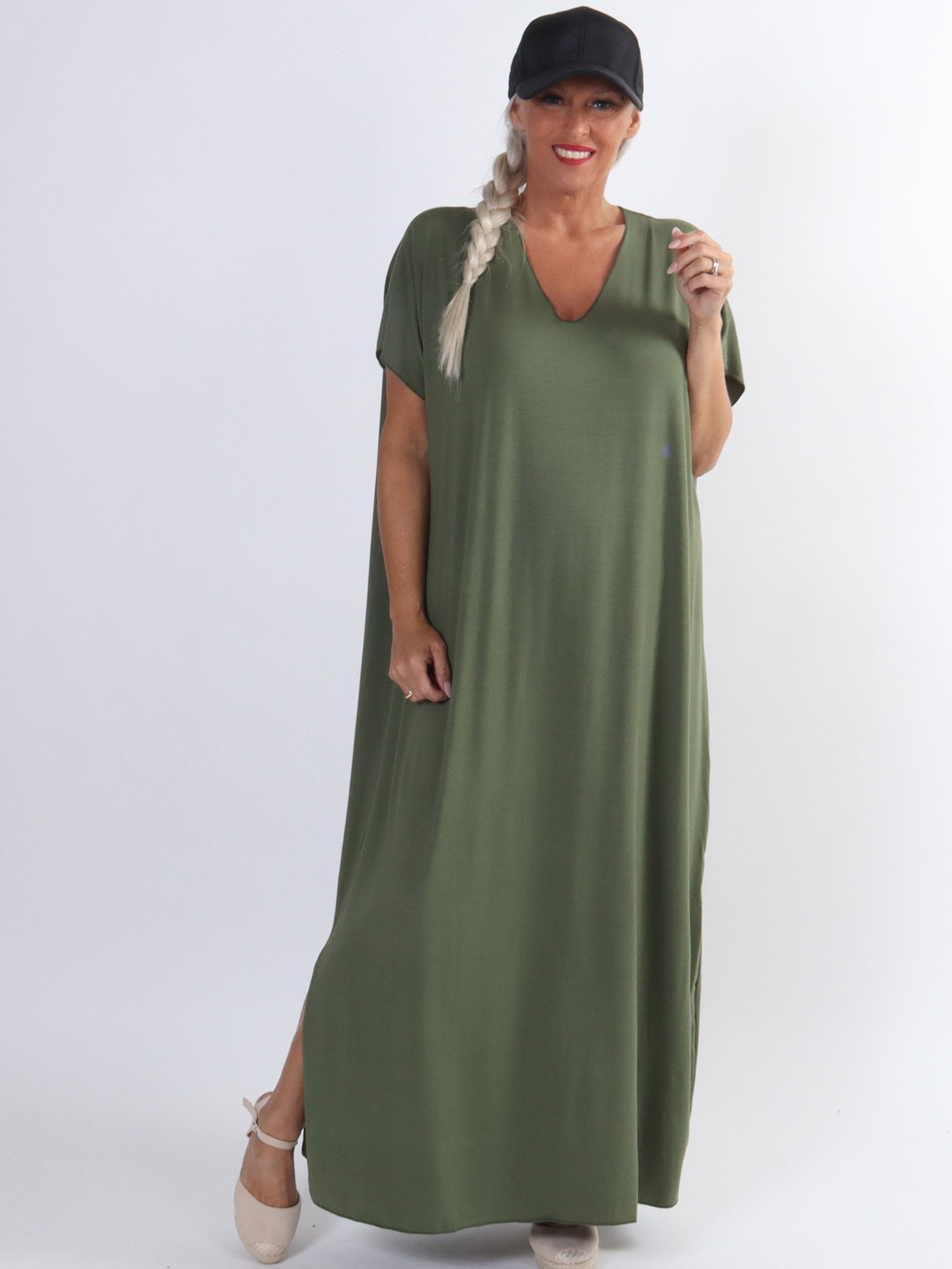 Kirsa Plain Long - Lang plus size kjole i blødt stof